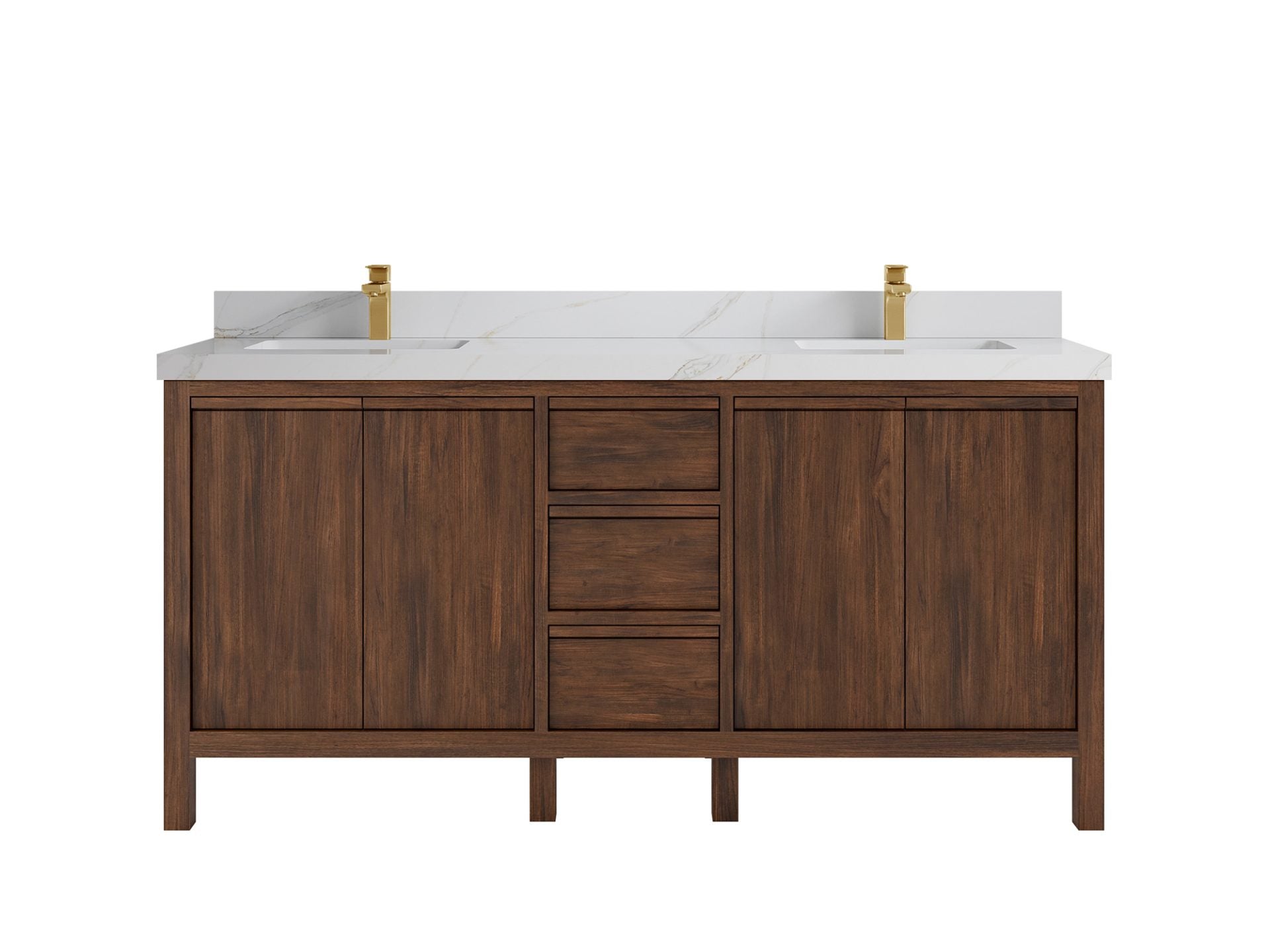 Elizabeth Teak 72 in. W x 22 in. D Double Sink Bathroom Vanity in Dark Walnut with 2 in Calacatta Sienna Quartz Countertop