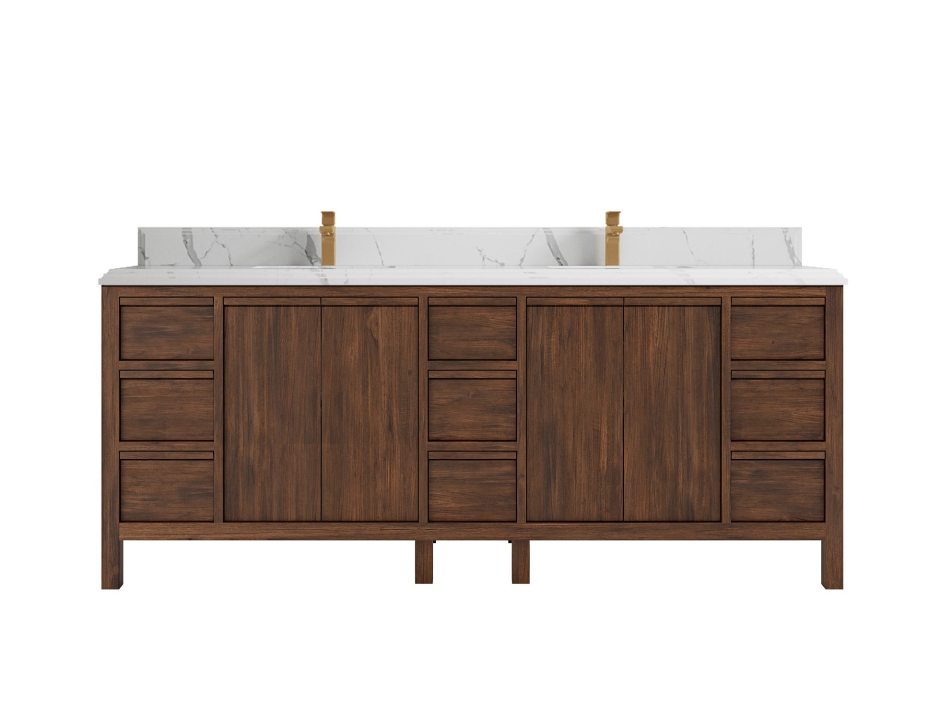 Elizabeth Teak 84 in. W x 22 in. D Double Sink Bathroom Vanity in Dark Walnut with 1.5 in Double Cove Calacatta Laza Quartz Countertop