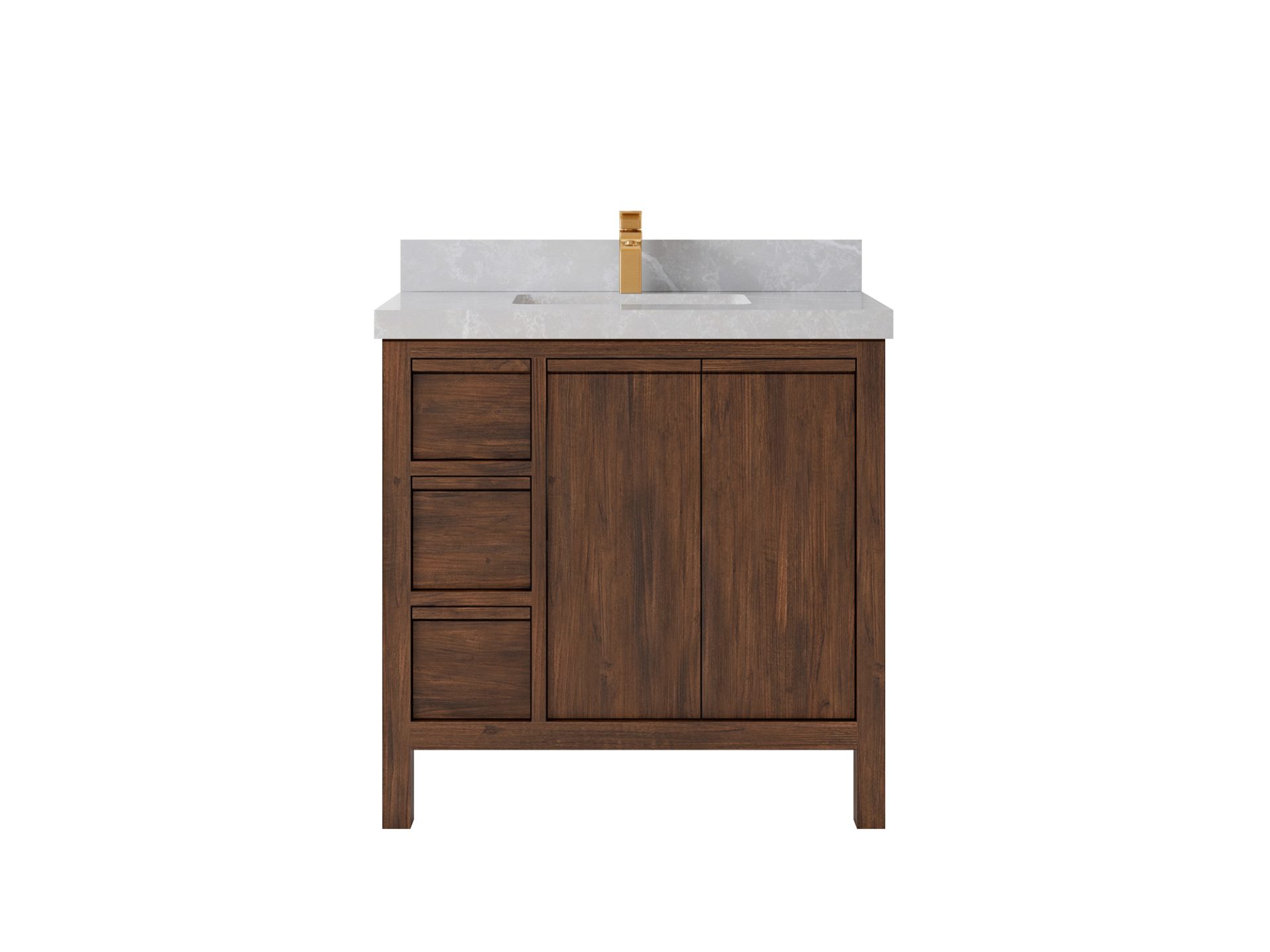 Elizabeth Teak 36 Right Offset in. W x 22 in. D Center Sink Bathroom Vanity in Dark Walnut with 2 in Pearl Light Gray Quartz Countertop