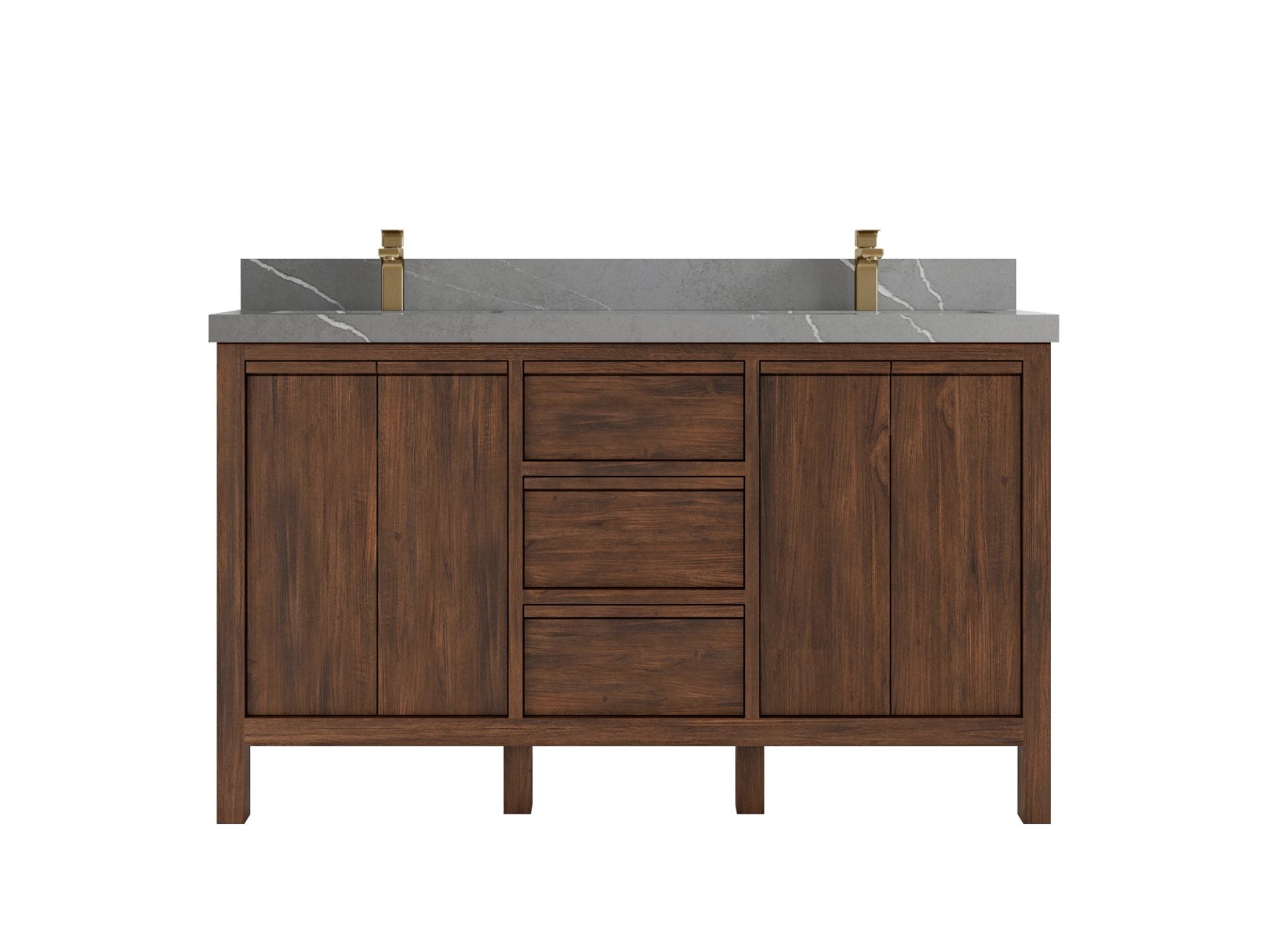 Elizabeth Teak 60 in. W x 22 in. D Double Sink Bathroom Vanity in Dark Walnut with 2 in Piatra Gray Quartz Countertop