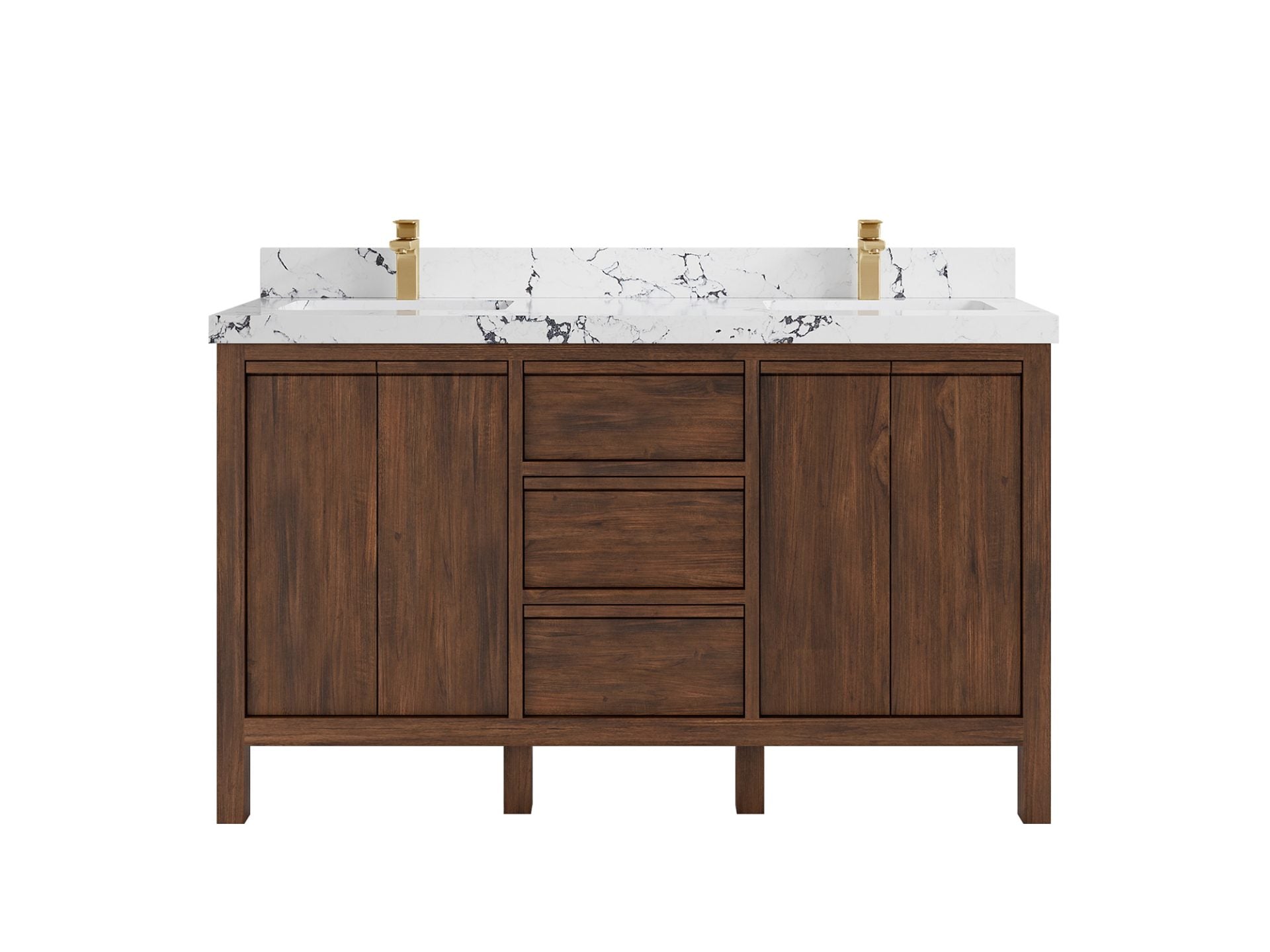 Elizabeth Teak 60 in. W x 22 in. D Double Sink Bathroom Vanity in Dark Walnut with 2 in Viola Night Quartz Countertop
