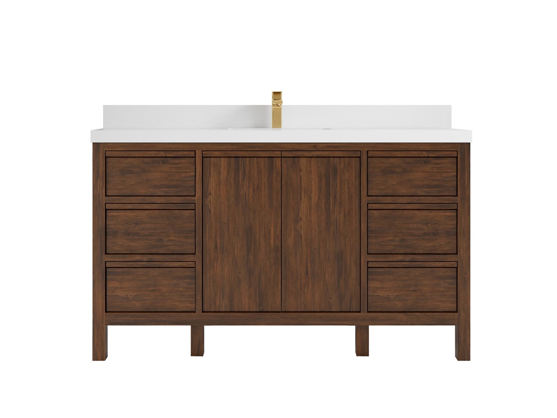 Elizabeth Teak 60 in. W x 22 in. D Single Sink Bathroom Vanity in Dark Walnut with 2 in White Quartz Countertop