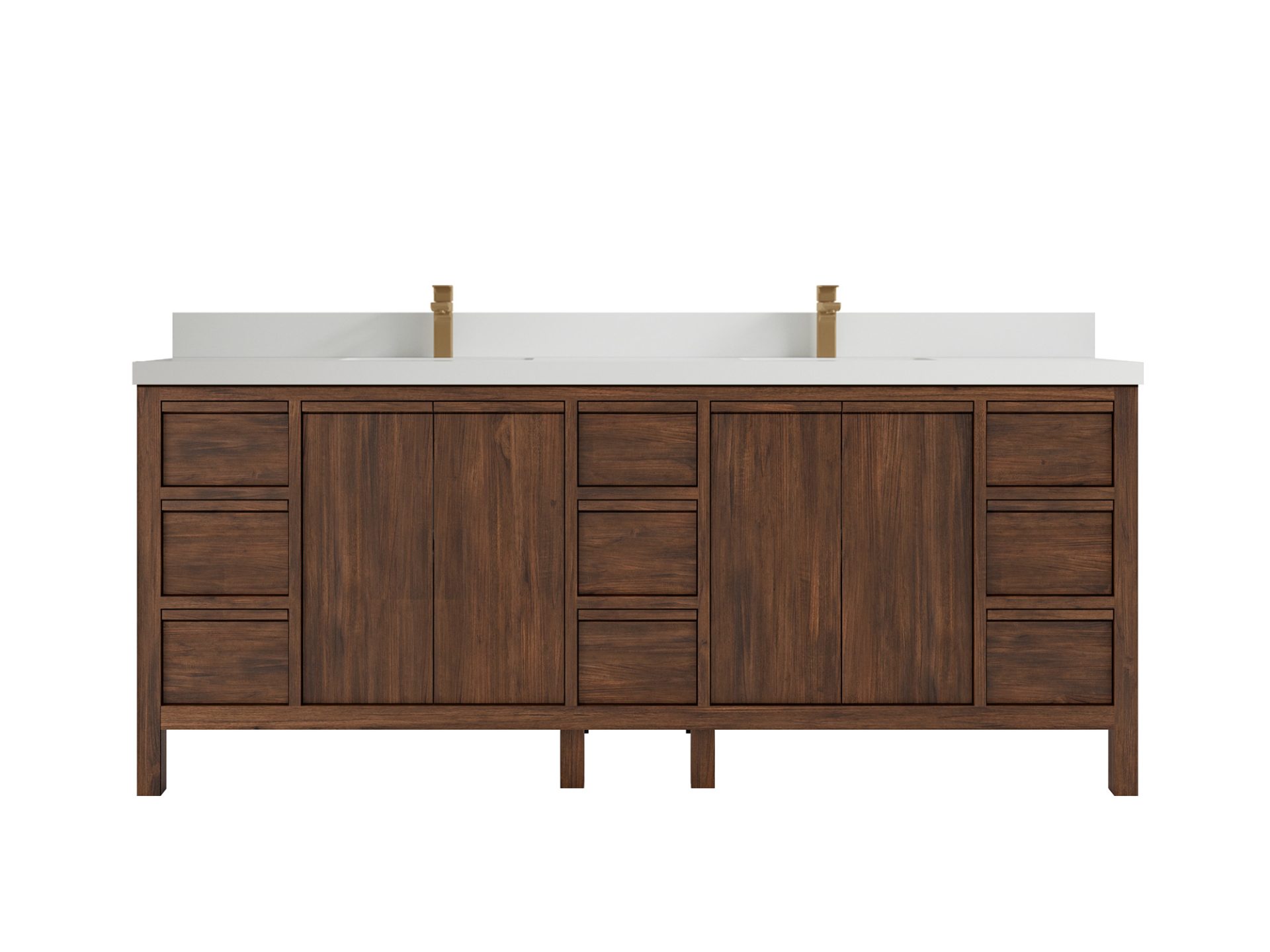 Elizabeth Teak 84 in. W x 22 in. D Double Sink Bathroom Vanity in Dark Walnut with 2 in White Quartz Countertop