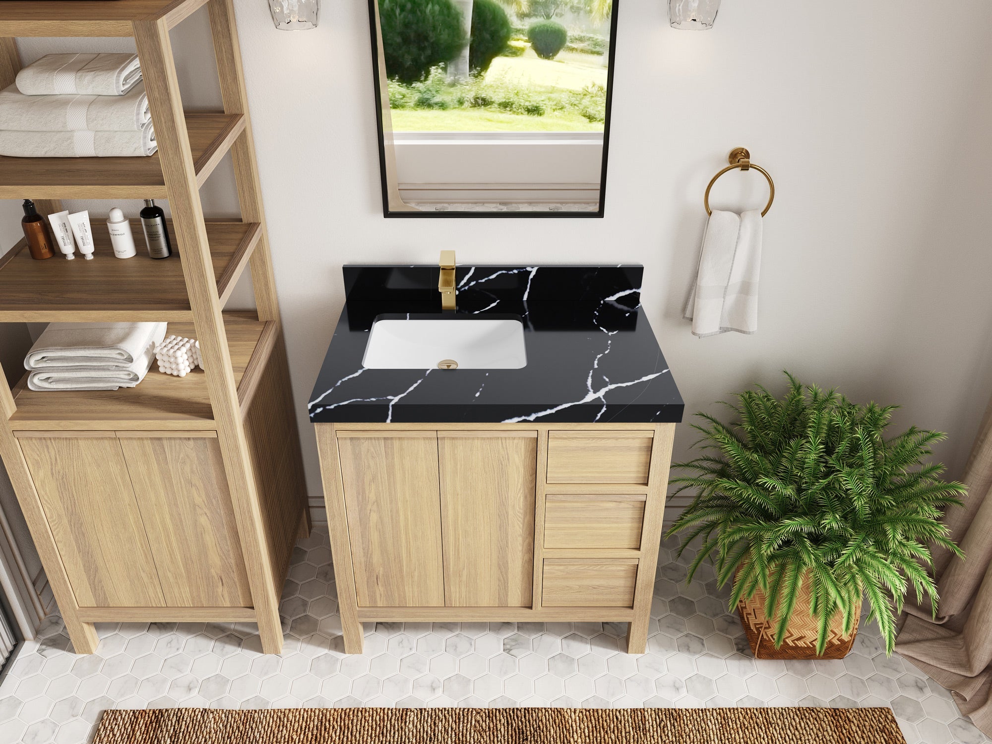Elizabeth White Oak 36 in. W x 22 in. D Left Offset Sink Bathroom Vanity