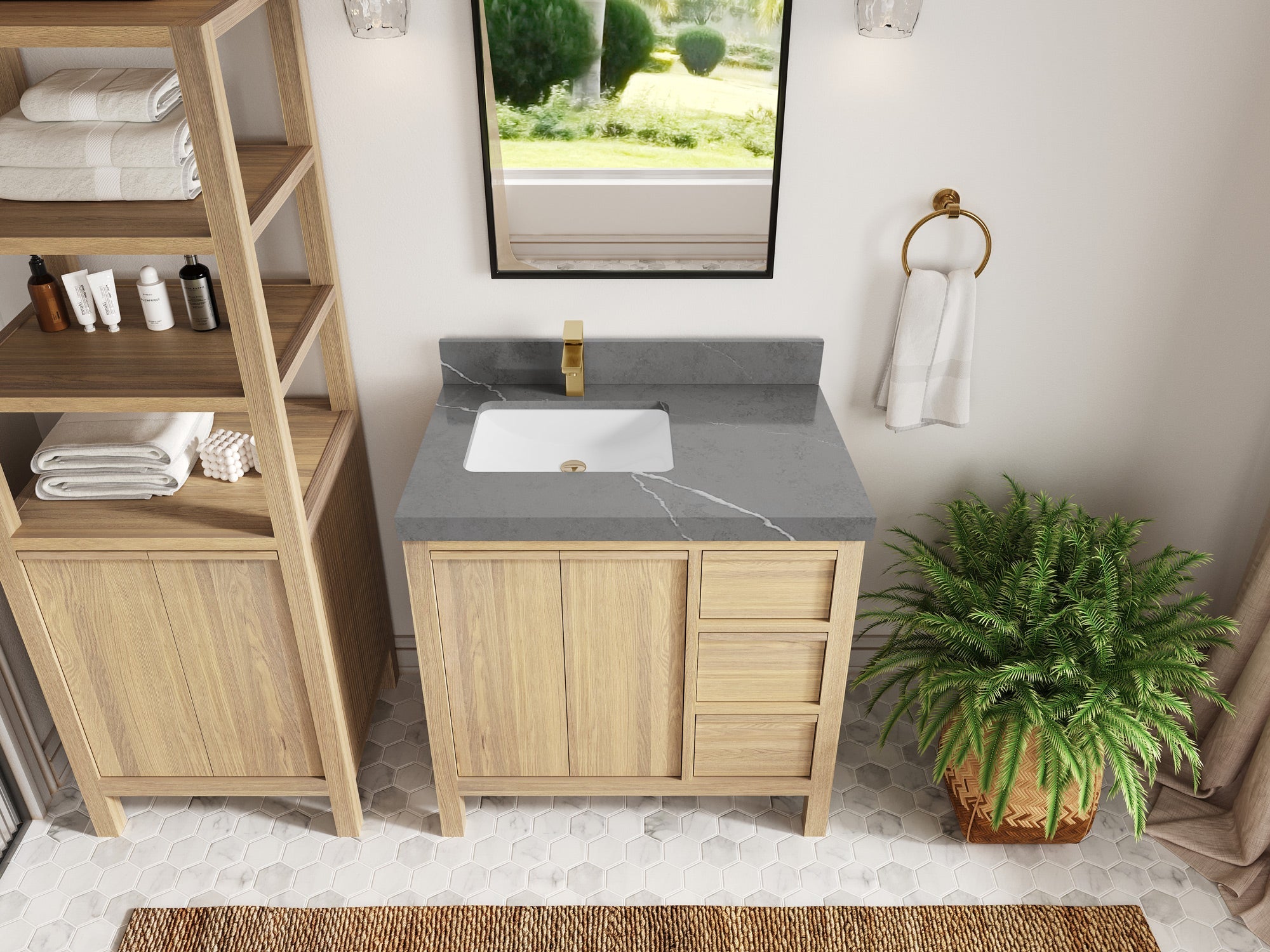 Elizabeth White Oak 36 in. W x 22 in. D Left Offset Sink Bathroom Vanity