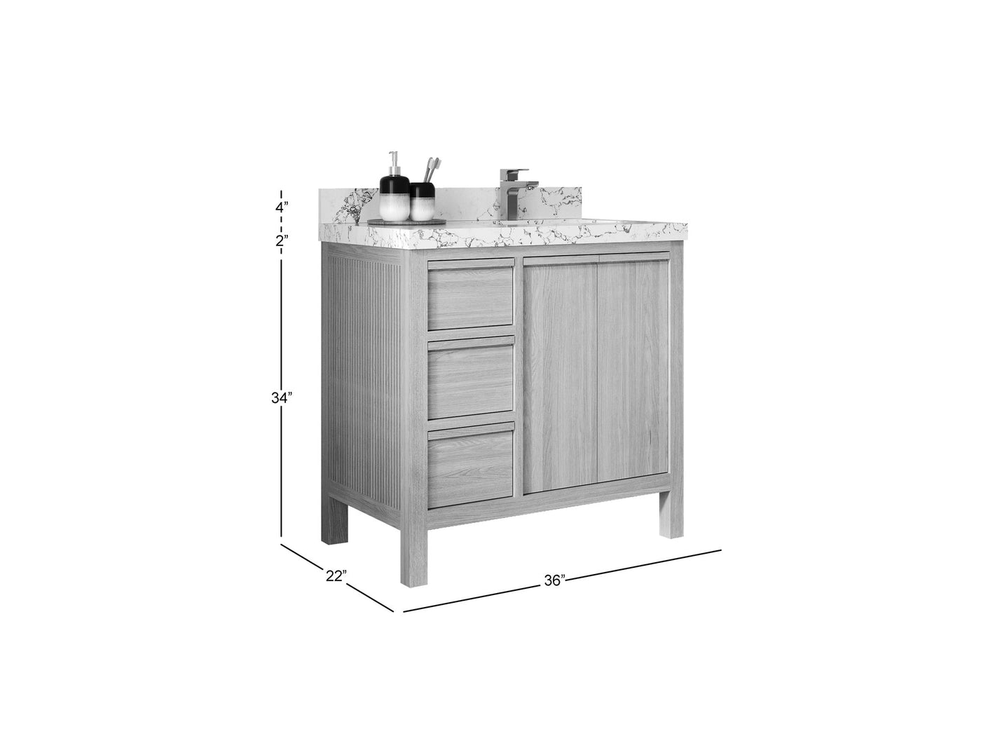 Elizabeth White Oak 36 in. W x 22 in. D Right Offset Sink Bathroom Vanity