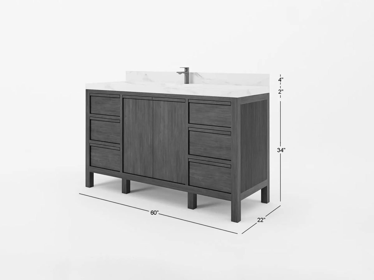 Elizabeth Teak 60 in. W x 22 in. D Single Sink Bathroom Vanity in Light Natural with Countertop - Dimensions
