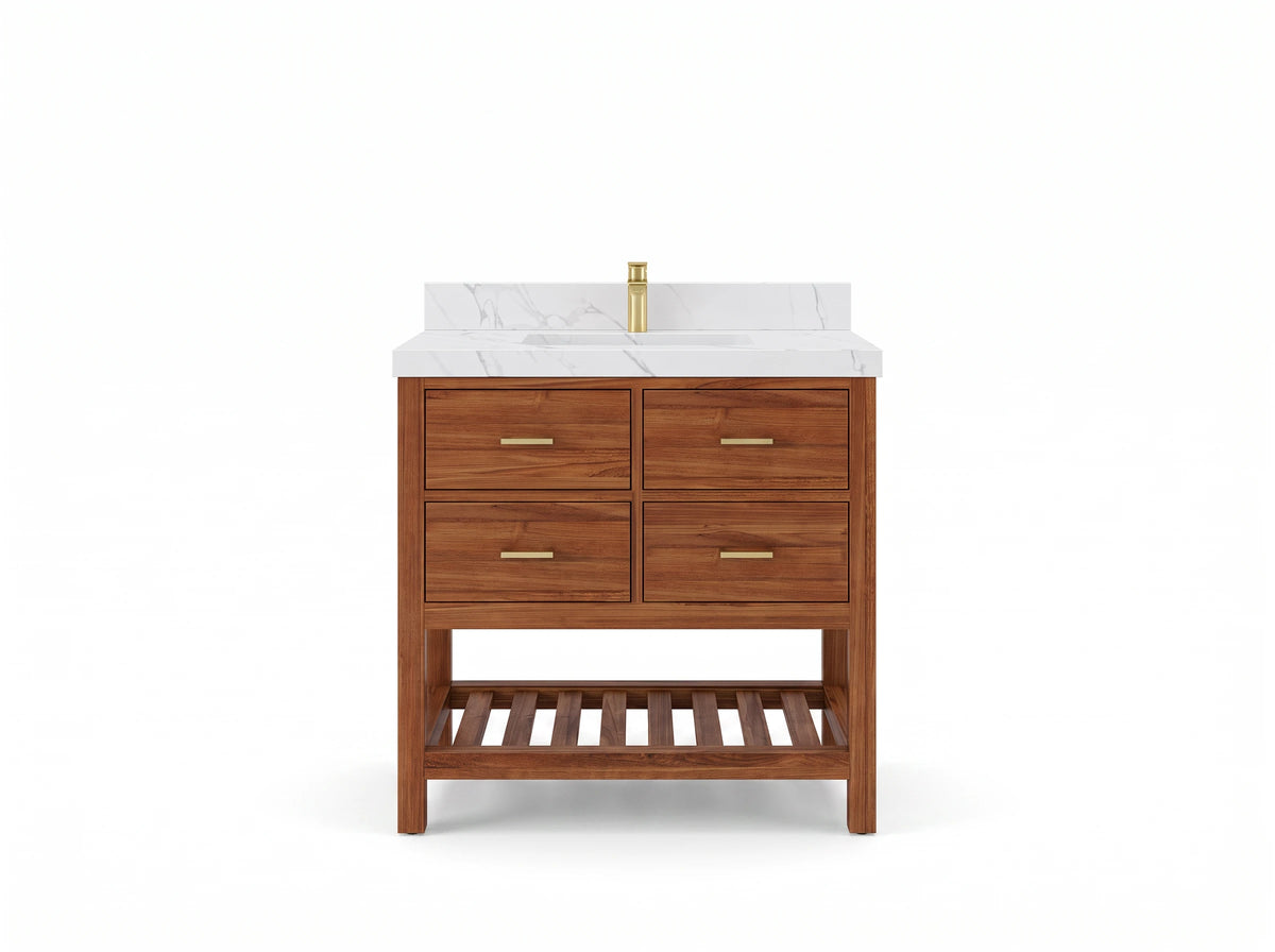 Parker Teak Wood 36 in. W x 22 in. D Center Sink Bathroom Vanity