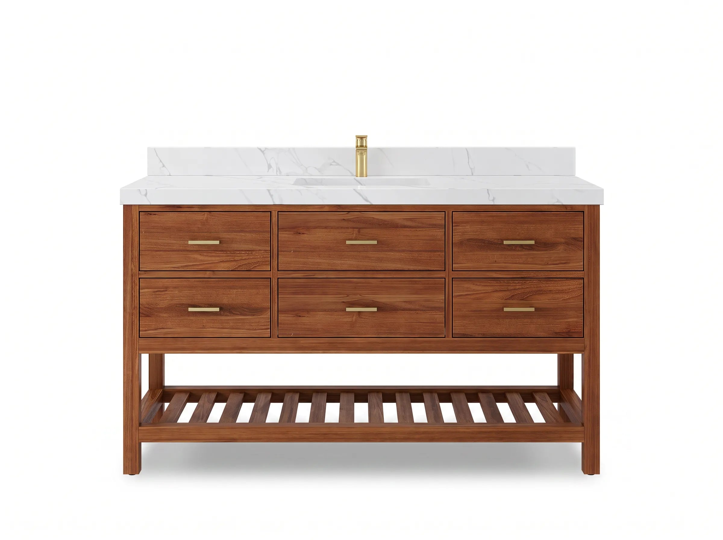 Parker Teak Wood 60 in. W x 22 in. D Single Sink Bathroom Vanity