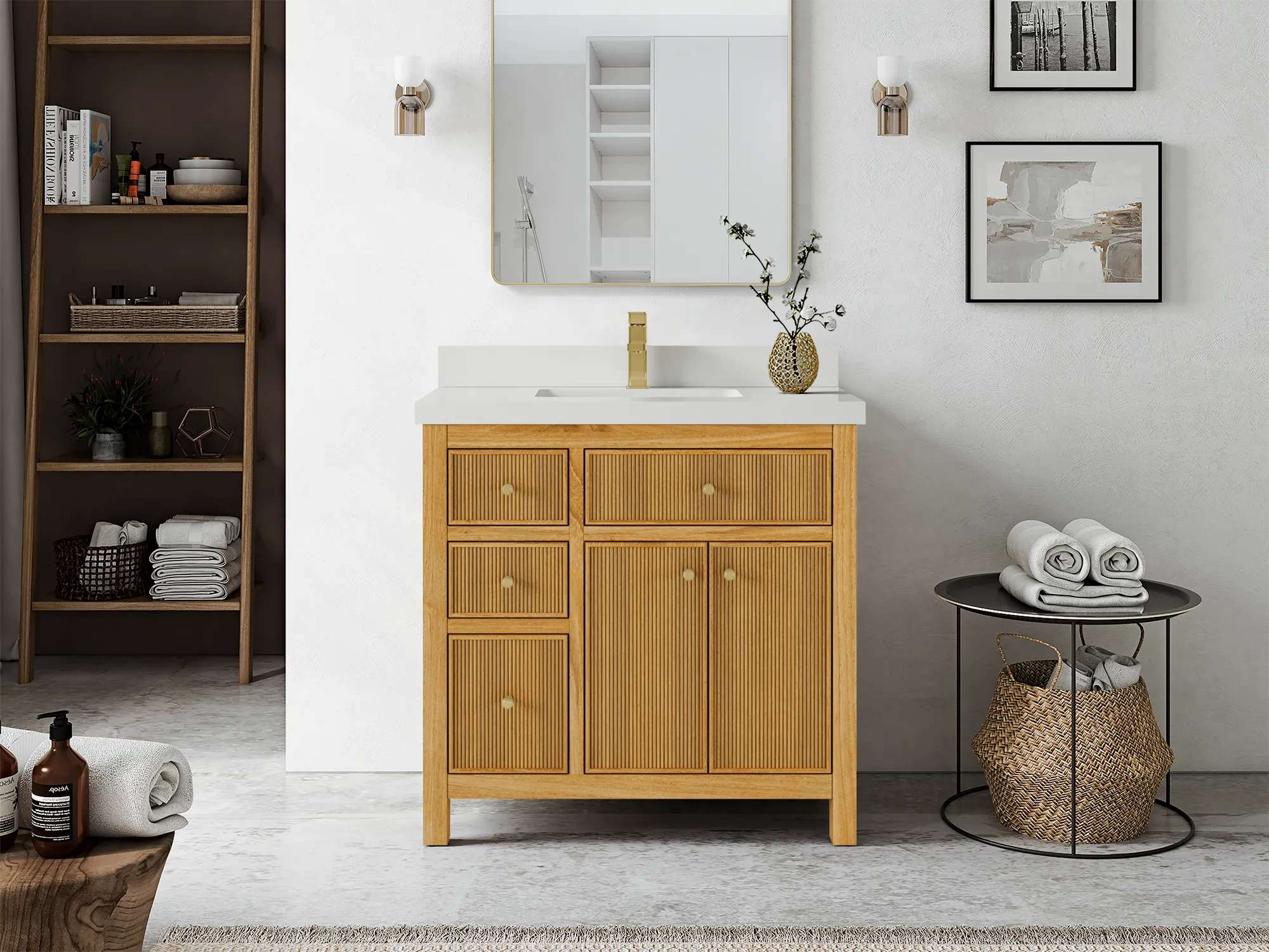 Sonoma Reeded Teak Wood 36 in. W x 22 in. D Center Sink Bathroom Vanity