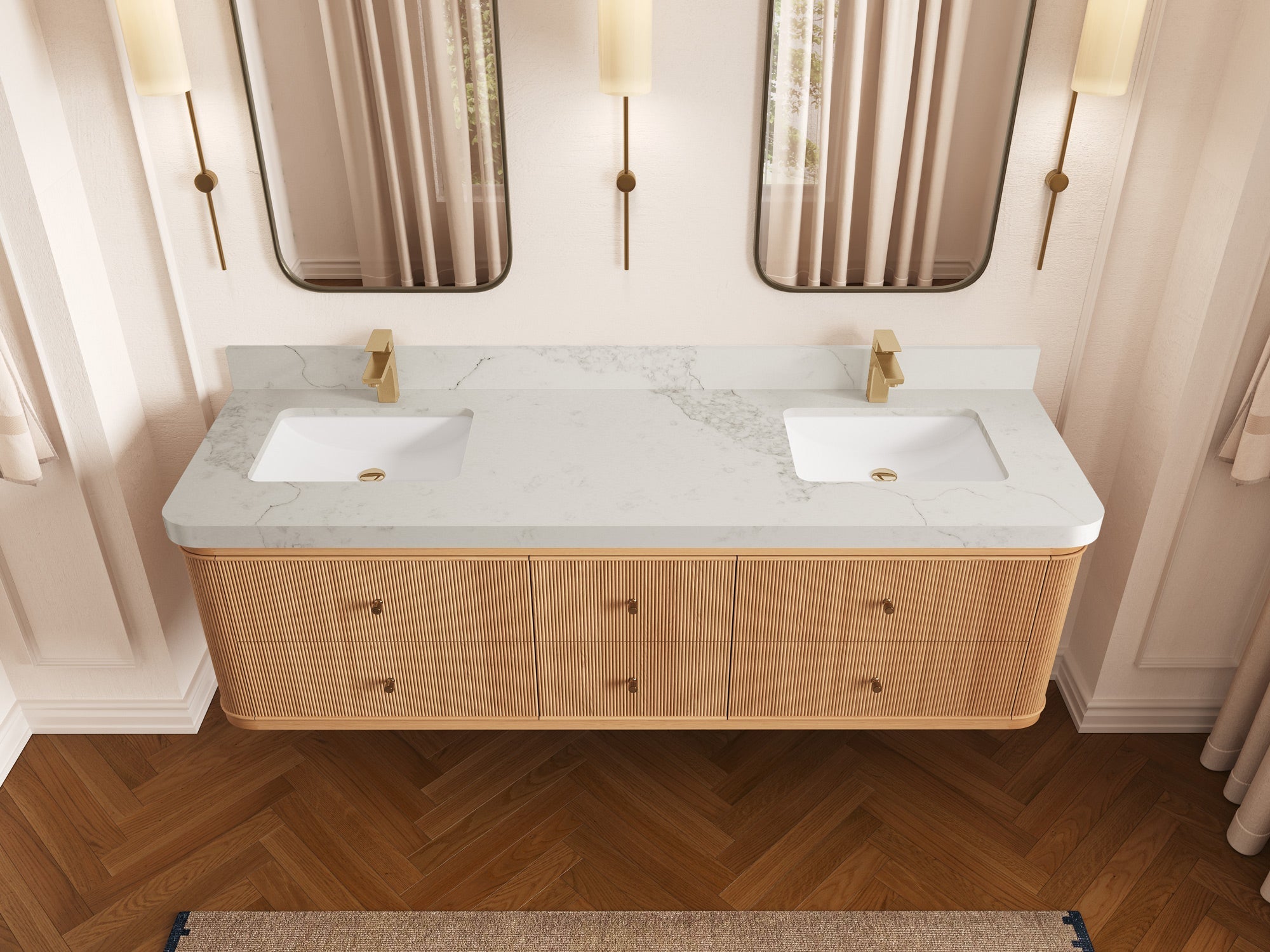 Hampton Floating White Oak 72 in. W x 22 in. D Double Sink Bathroom Vanity