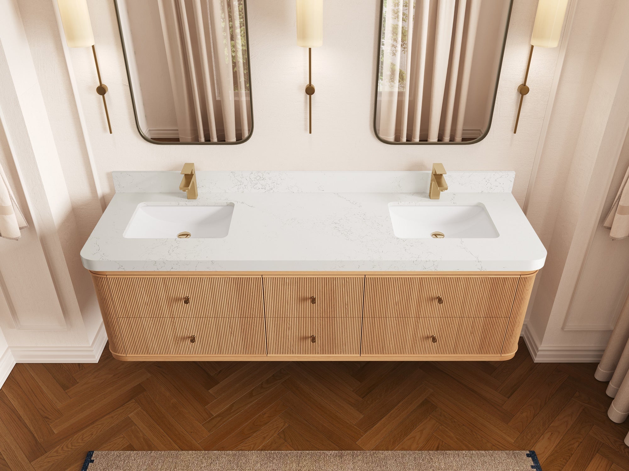 Hampton Floating White Oak 72 in. W x 22 in. D Double Sink Bathroom Vanity