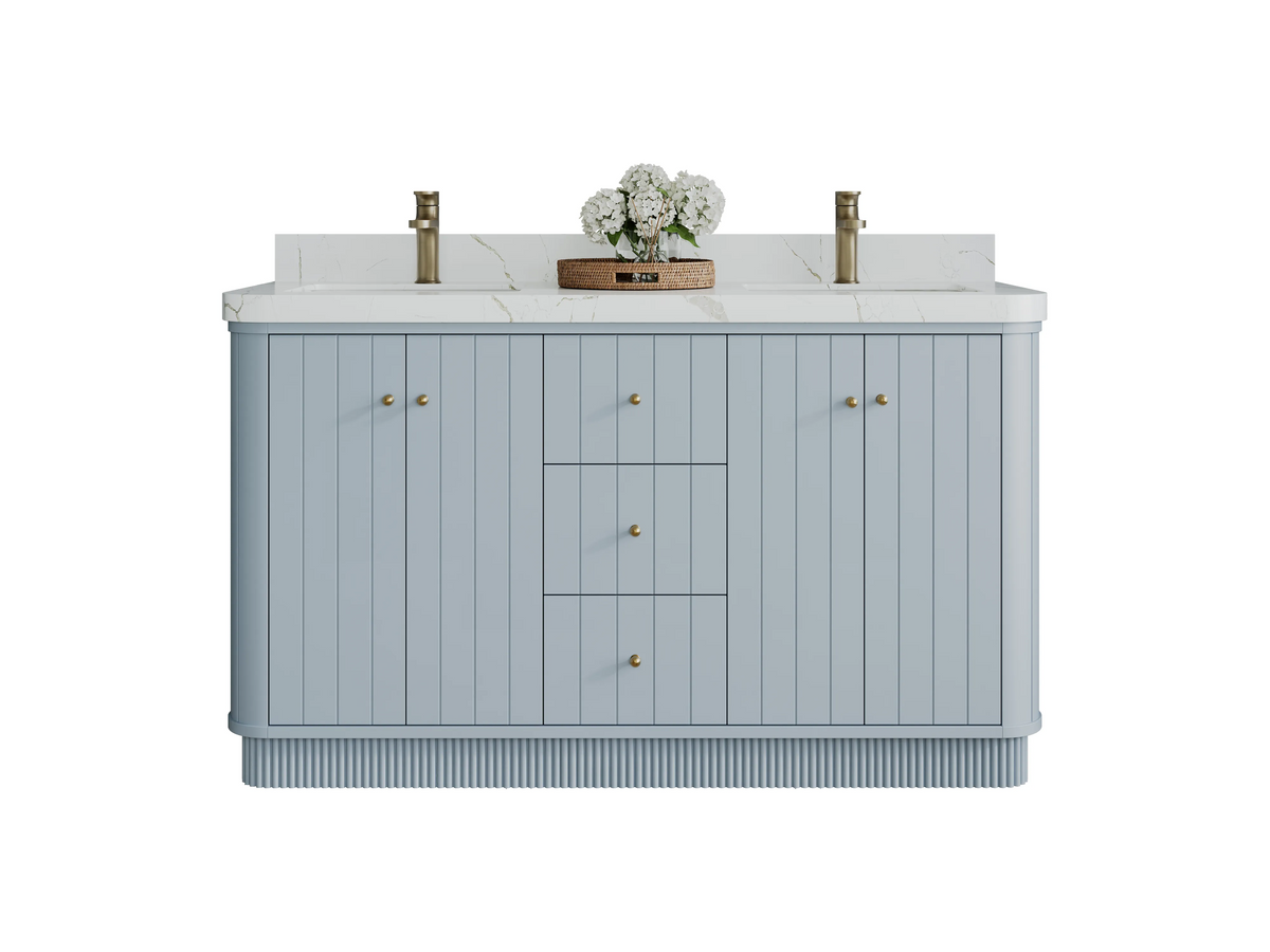 Houston 60 in. W x 22 in. D Free Standing Curved Edge Double Sink Bathroom Vanity