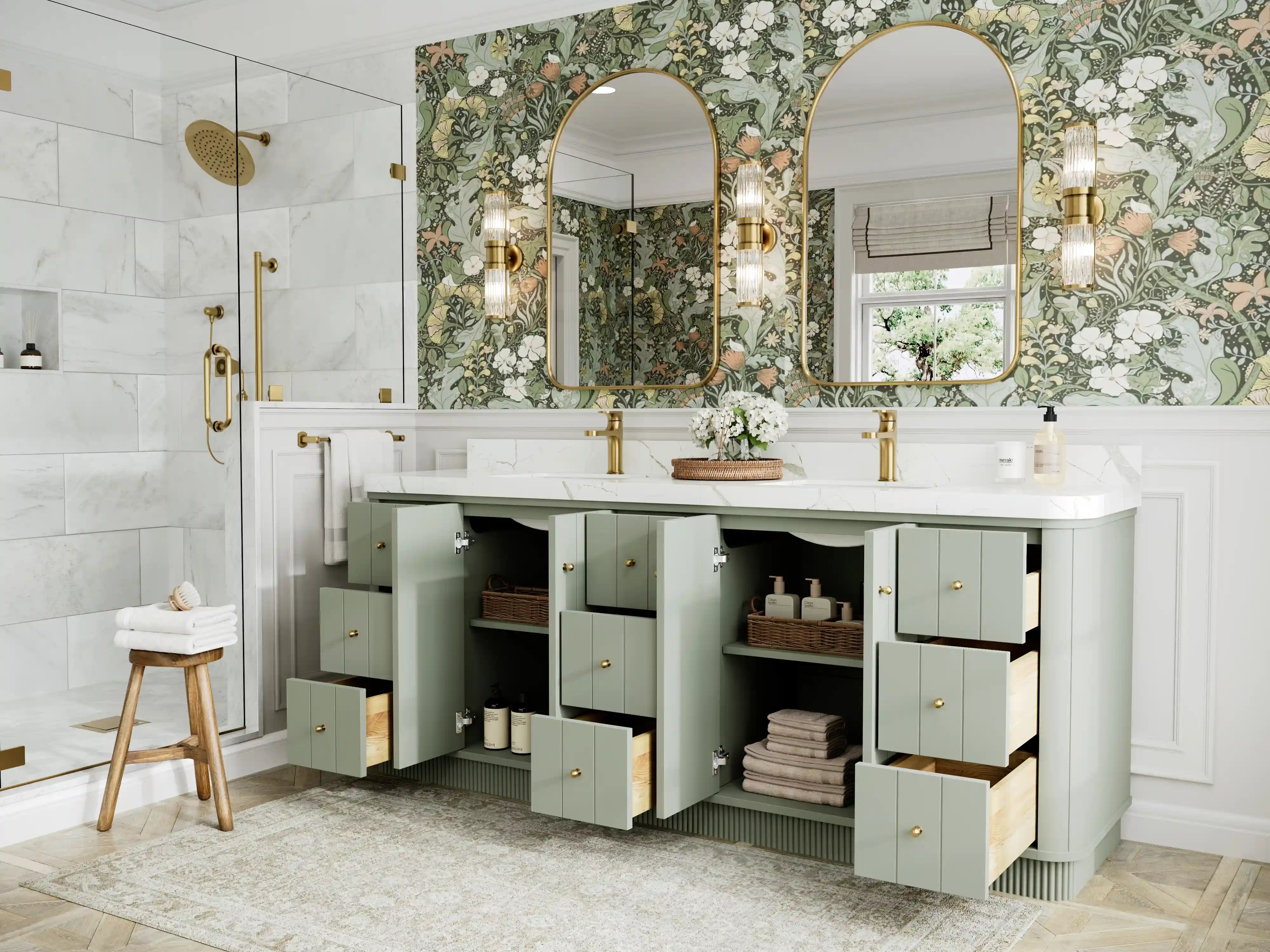 Houston 84 in. W x 22 in. D Free Standing Curved Edge Double Sink Bathroom Vanity
