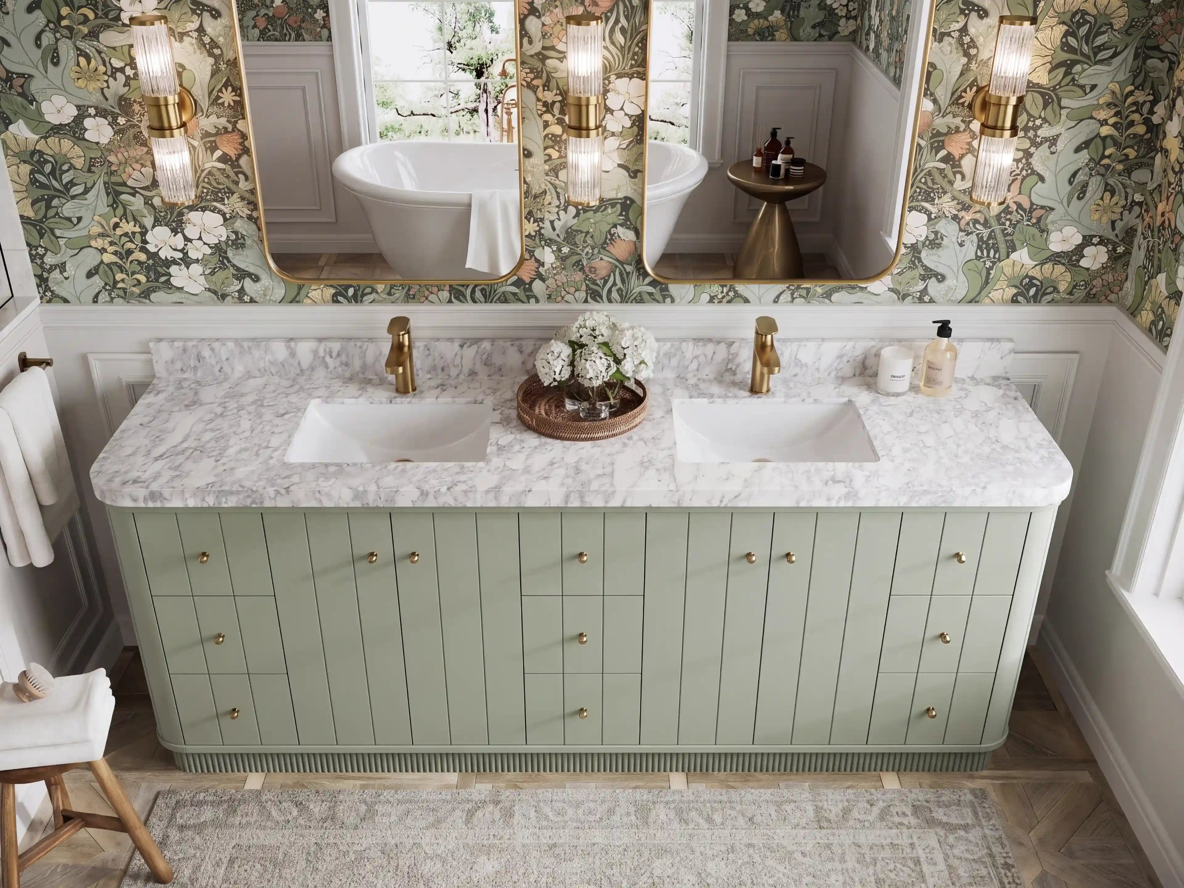 Houston 84 in. W x 22 in. D Free Standing Curved Edge Double Sink Bathroom Vanity