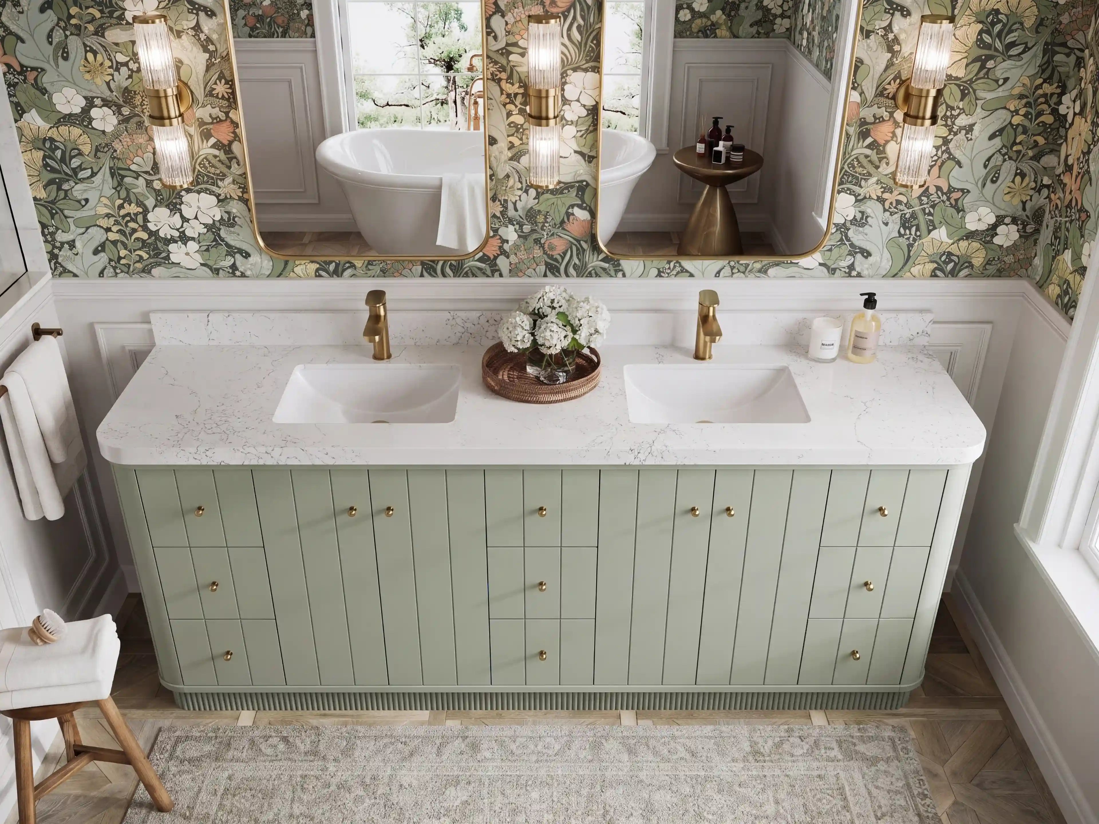 Houston 84 in. W x 22 in. D Free Standing Curved Edge Double Sink Bathroom Vanity