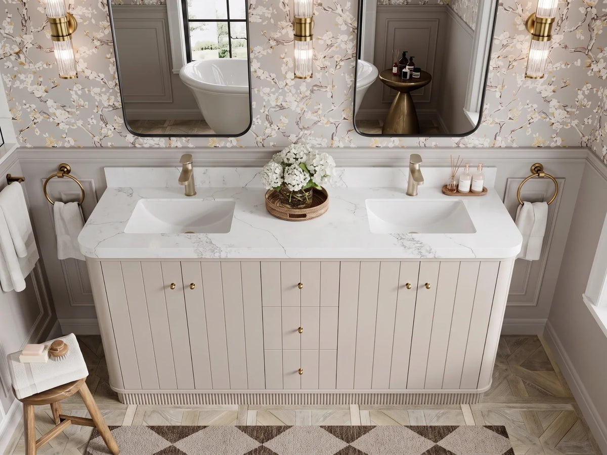 Houston 72 in. W x 22 in. D Free Standing Curved Edge Double Sink Bathroom Vanity