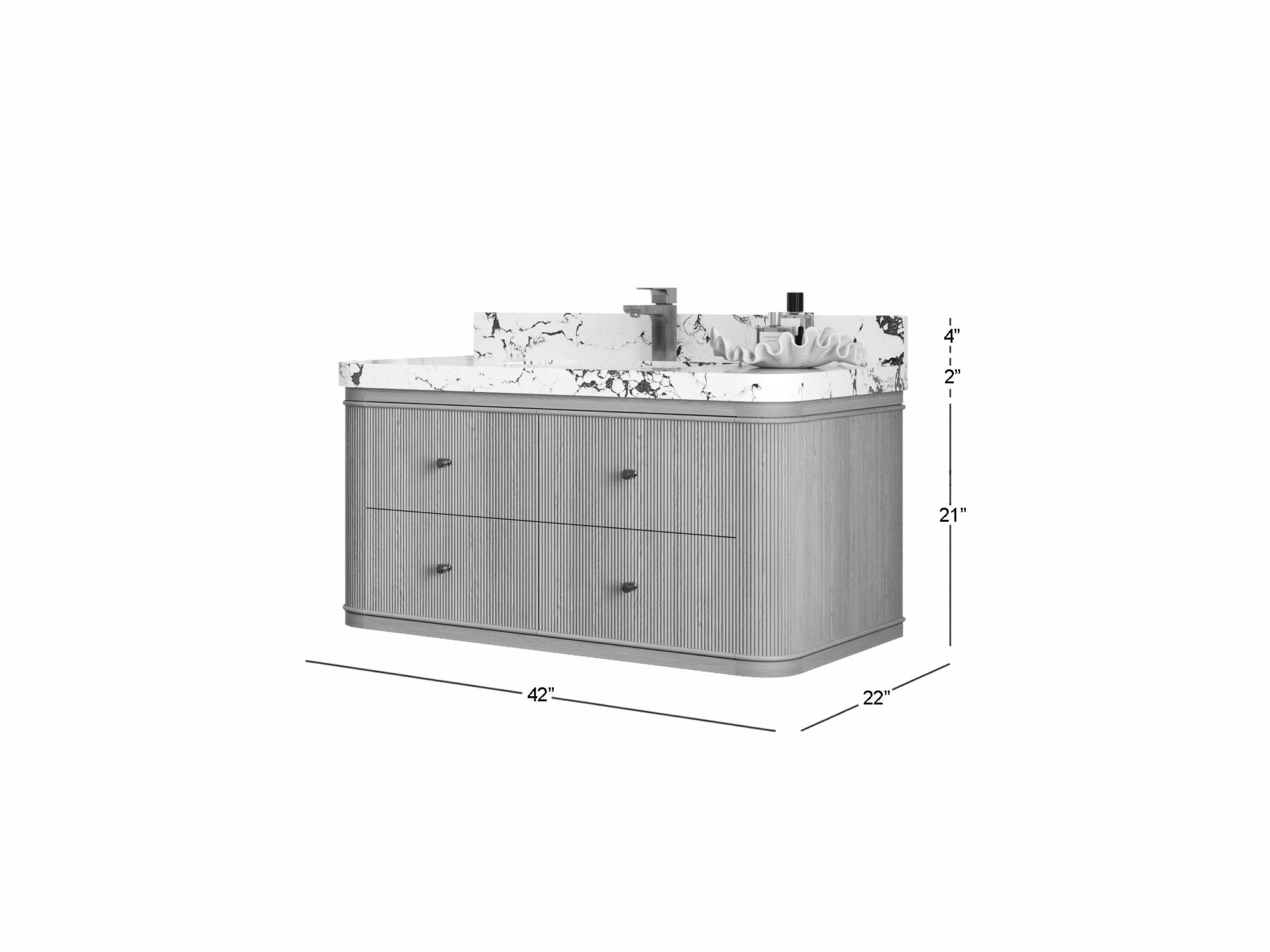 Hampton Floating White Oak 42 in. W x 22 in. D Single Sink Bathroom Vanity with Countertop - Dimensions