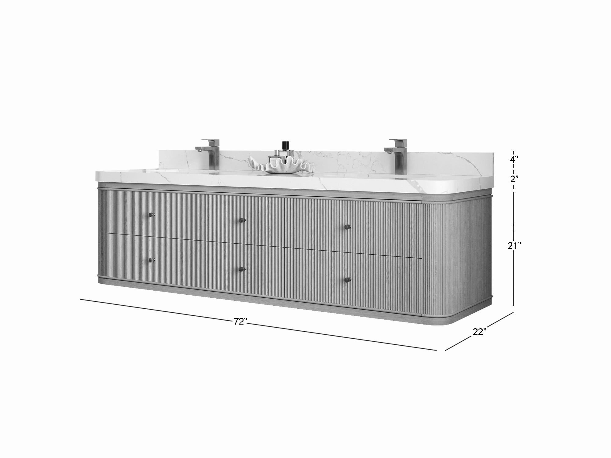 Hampton Floating White Oak 72 in. W x 22 in. D Double Sink Bathroom Vanity with Countertop - Dimensions
