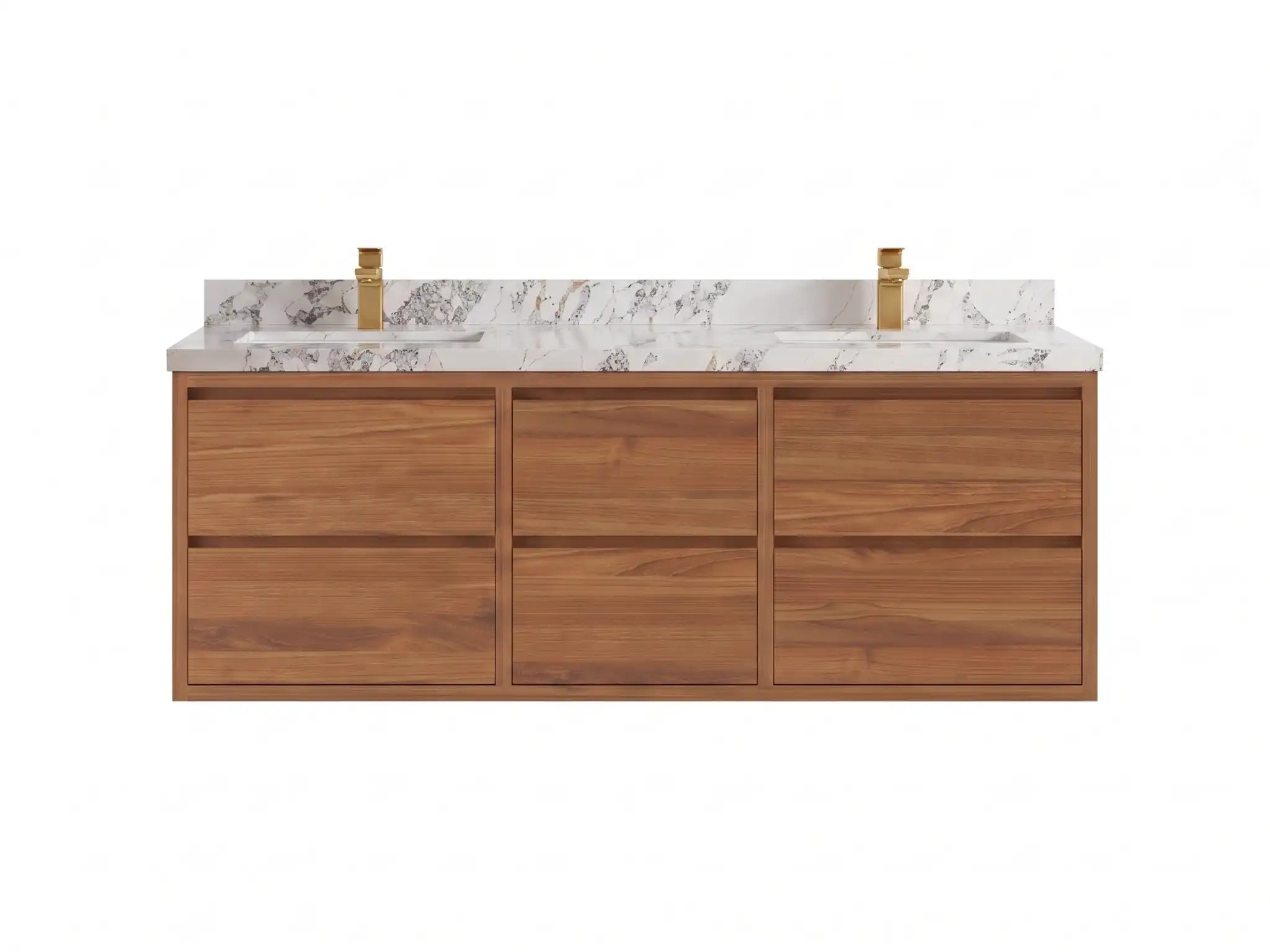 Madison Floating Teak Wood 60 in. W x 22 in. D Double Sink Bathroom Vanity