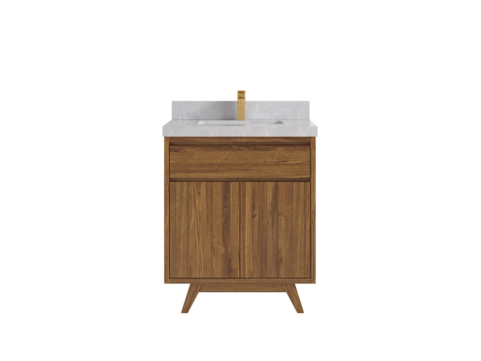 Madison Teak 30 in. W x 22 in. D Single Sink Bathroom Vanity in Dark Natural with 2 in Pearl Light Gray Quartz Countertop