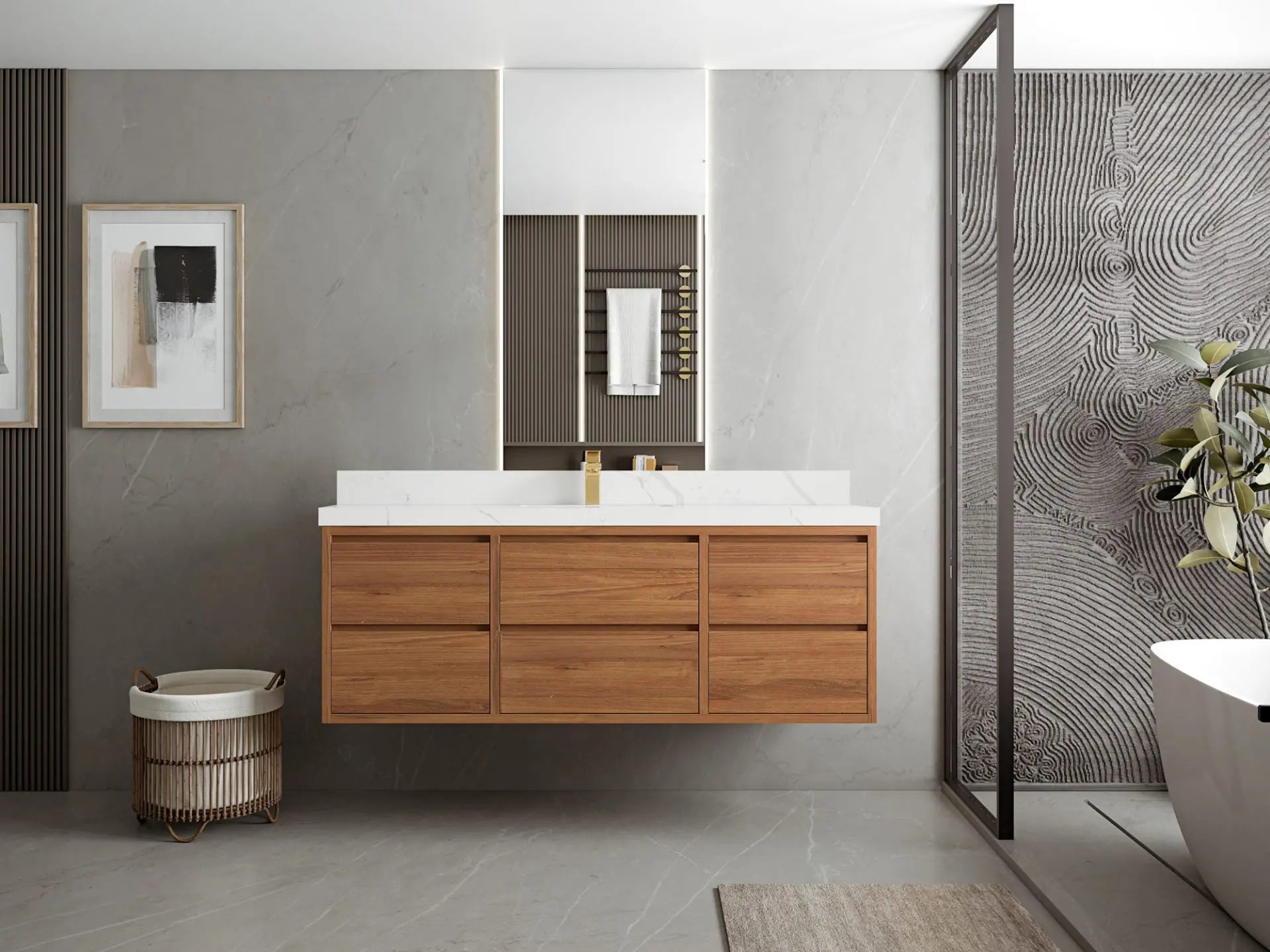Madison Floating Teak Wood 60 in. W x 22 in. D Single Sink Bathroom Vanity