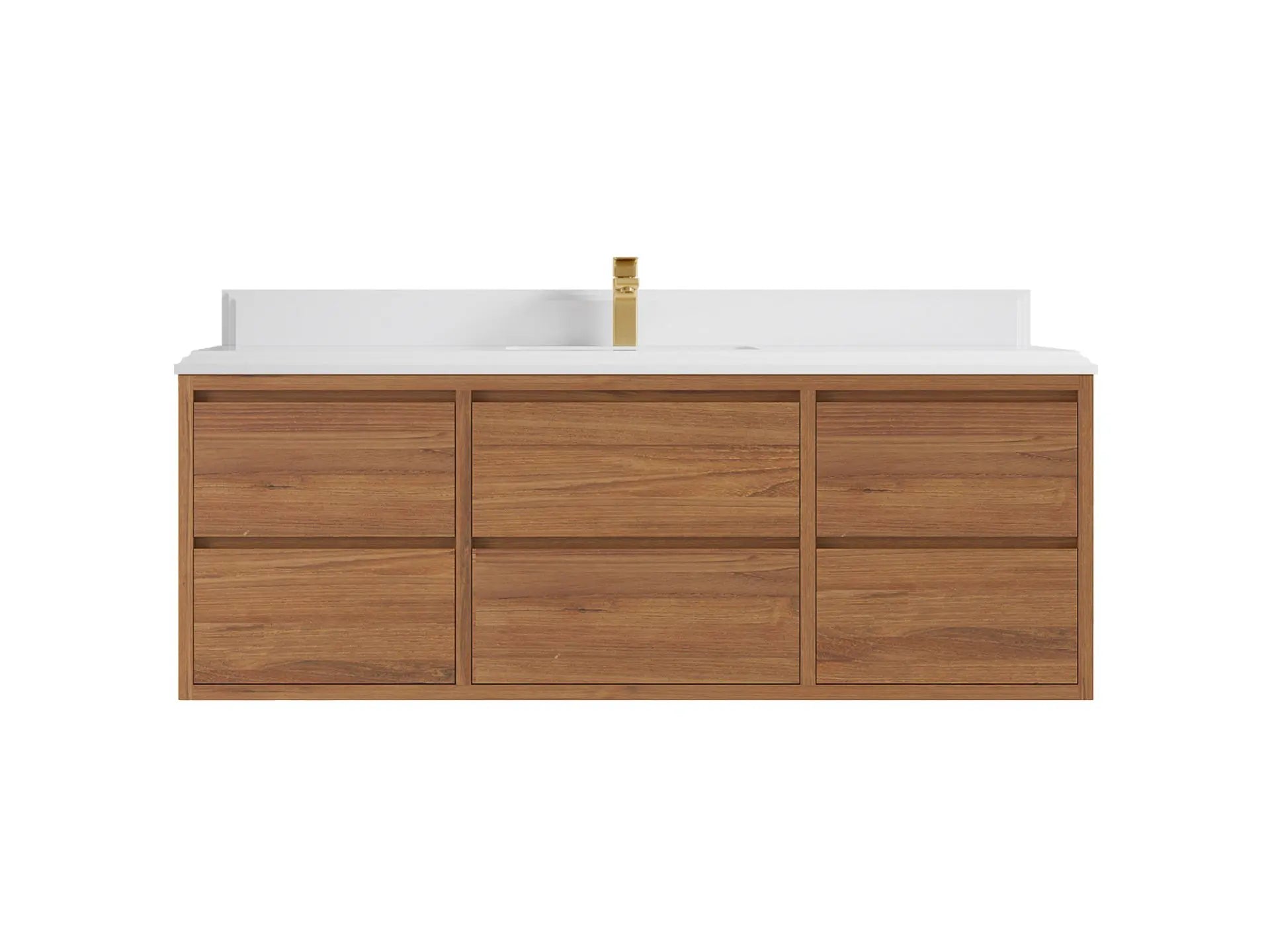 Madison Floating Teak 60 in. W x 22 in. D Single Sink Bathroom Vanity in Dark Natural with 1.5 in White Quartz Countertop