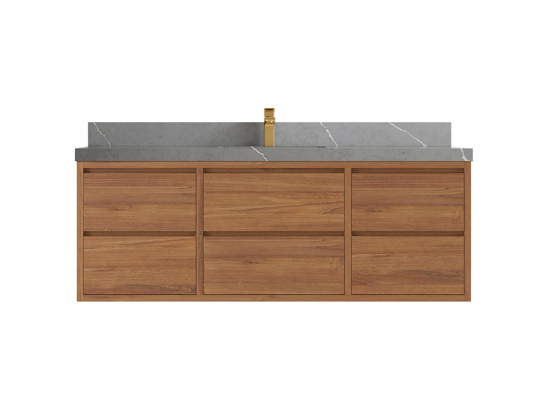 Madison Floating Teak 60 in. W x 22 in. D Single Sink Bathroom Vanity in Dark Natural with 2 in Piatra Gray Quartz Countertop