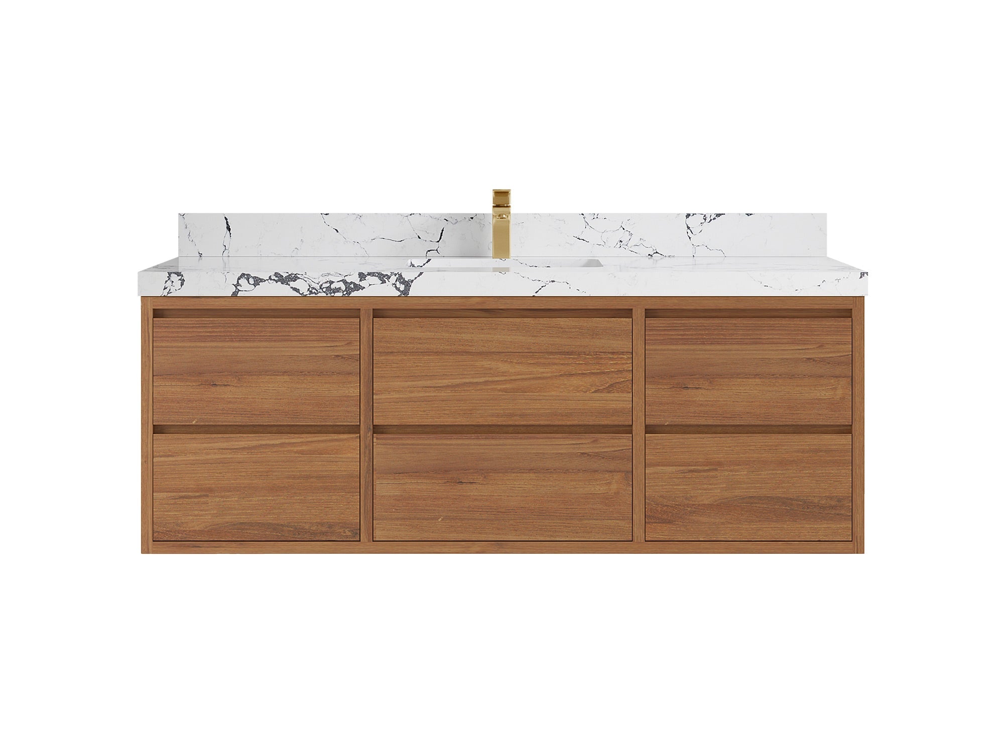 Madison Floating Teak 60 in. W x 22 in. D Single Sink Bathroom Vanity in Dark Natural with 2 in Viola Night Quartz Countertop
