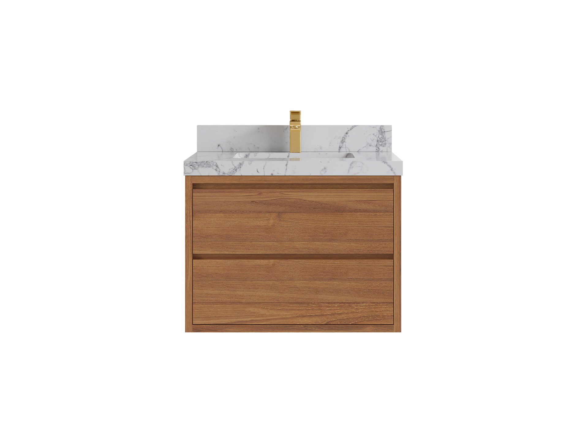 Madison Floating Teak 30 in. W x 22 in. D Single Sink Bathroom Vanity in Dark Natural with 2 in Venatino Quartz Countertop