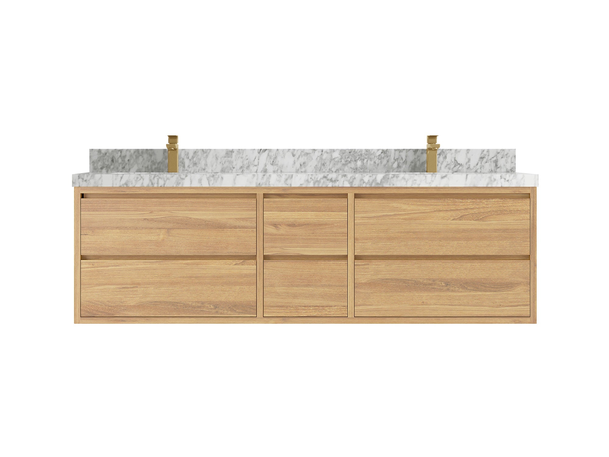 Madison Floating Teak 72 in. W x 22 in. D Double Sink Bathroom Vanity in Light Natural with 2 in Carrara Marble Countertop