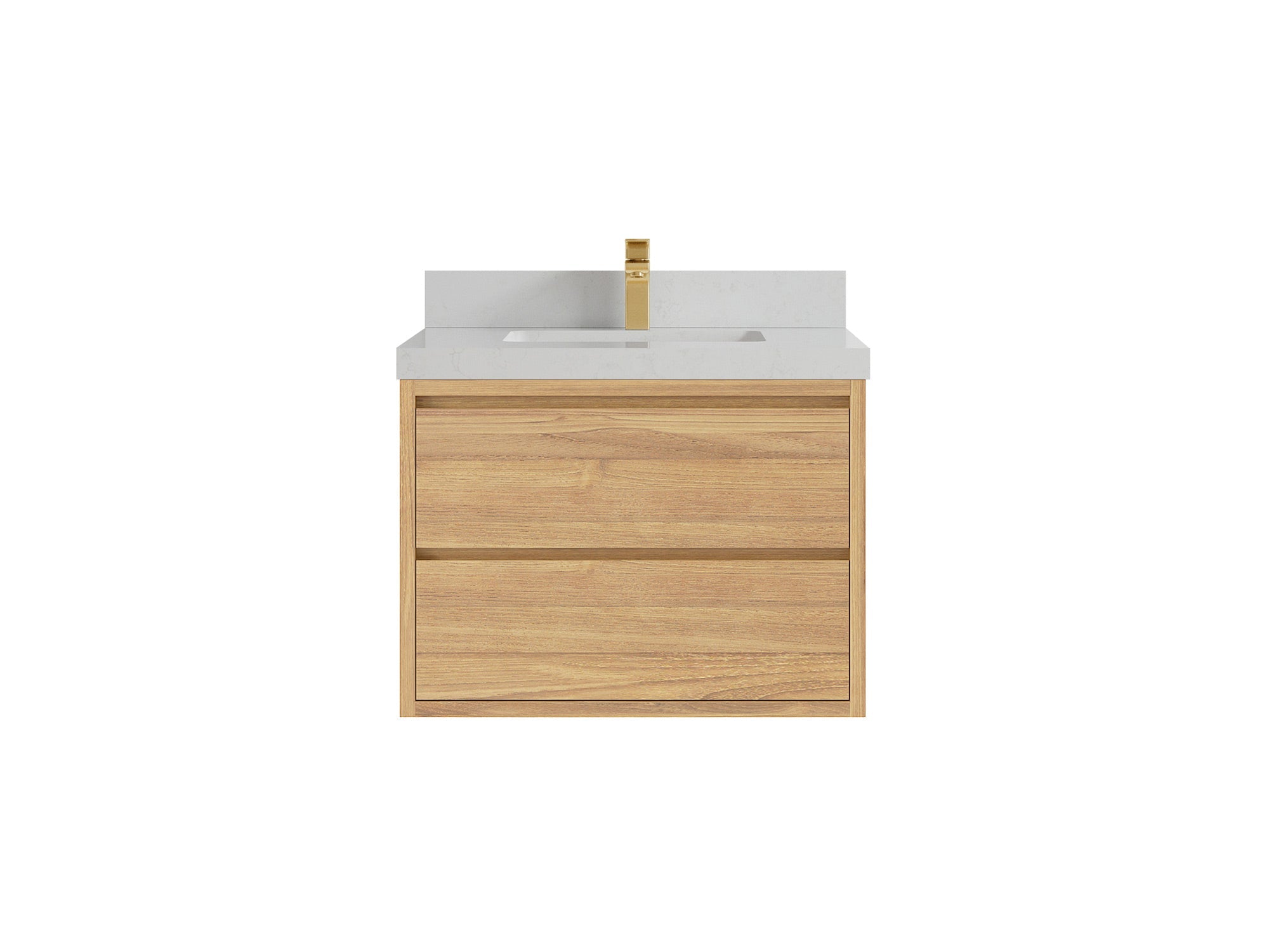 Madison Floating Teak 30 in. W x 22 in. D Single Sink Bathroom Vanity in Light Natural with 2 in Carrara Quartz Countertop
