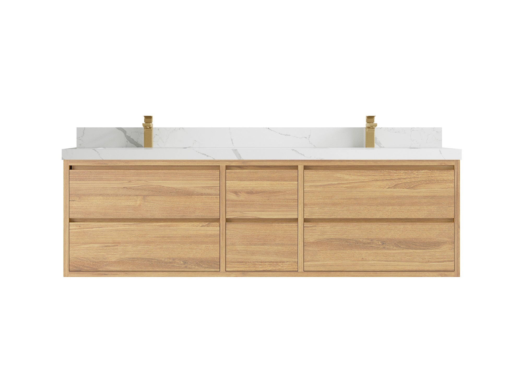 Madison Floating Teak 72 in. W x 22 in. D Double Sink Bathroom Vanity in Light Natural with 2 in Calacatta Laza Quartz Countertop