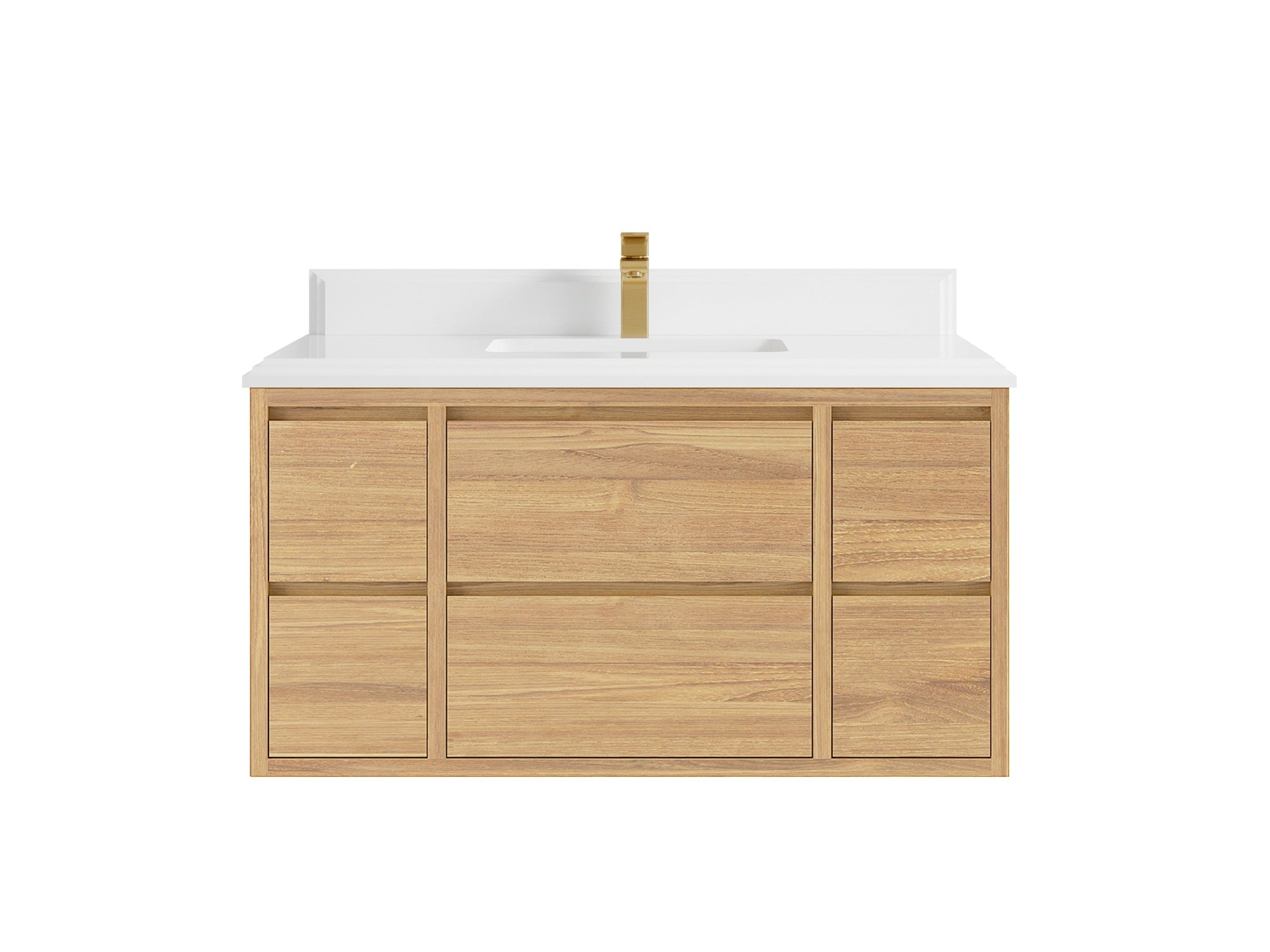 Madison Floating Teak 42 in. W x 22 in. D Single Sink Bathroom Vanity in Light Natural with 1.5 in White Quartz Countertop