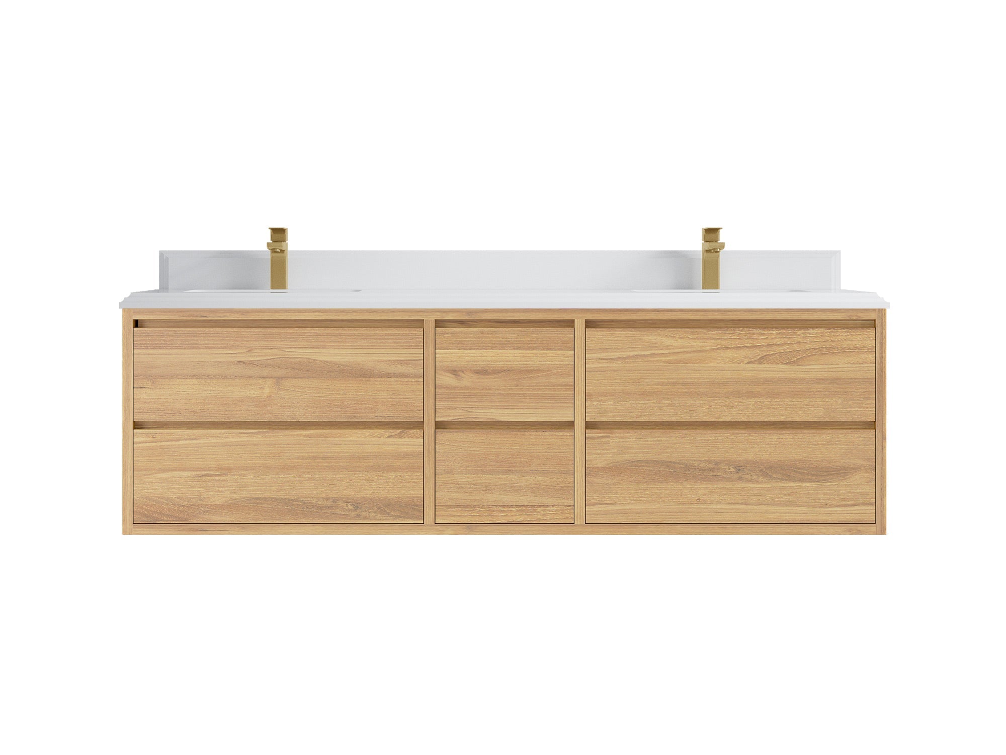 Madison Floating Teak 72 in. W x 22 in. D Double Sink Bathroom Vanity in Light Natural with 1.5 in White Quartz Countertop
