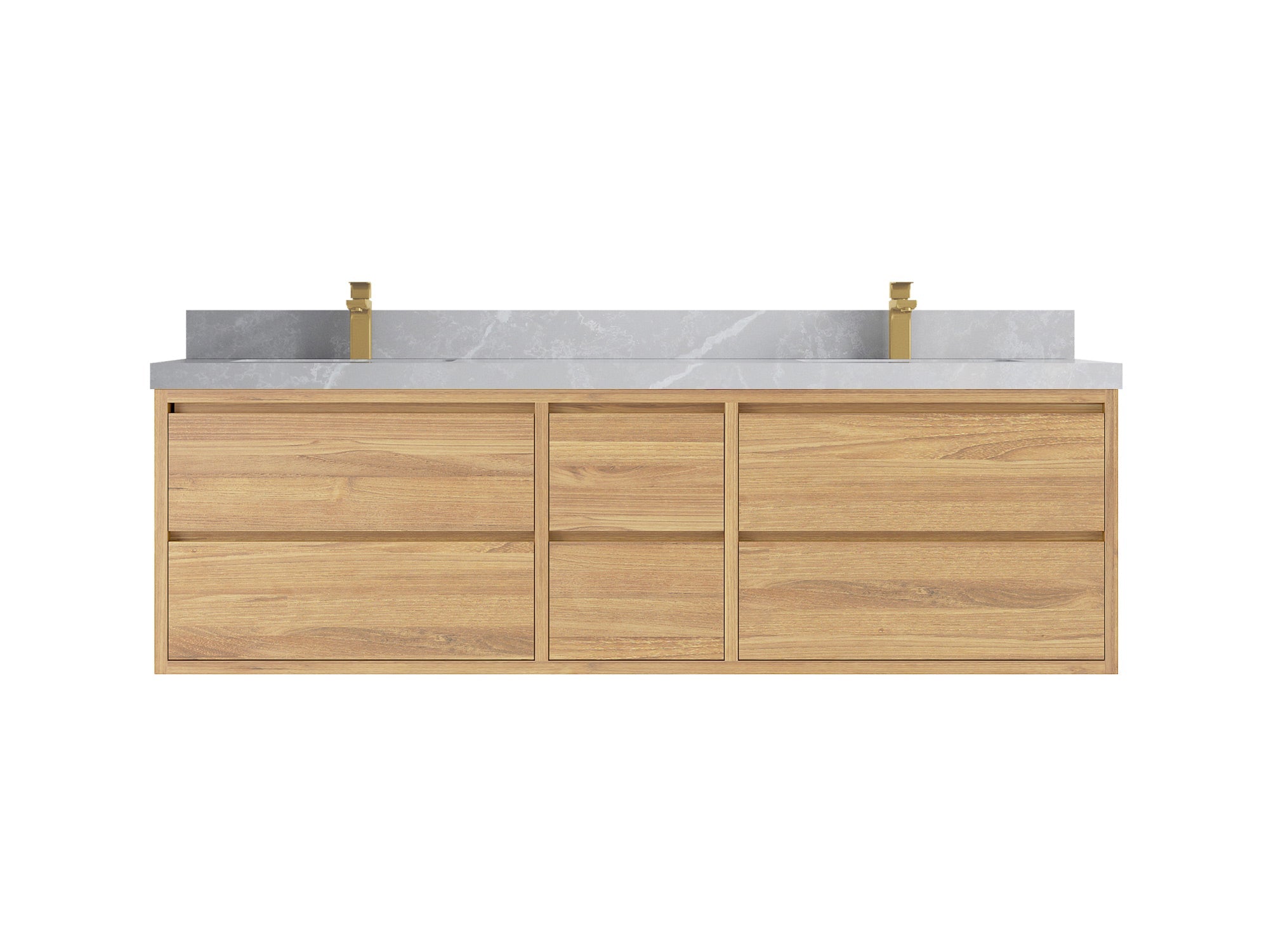 Madison Floating Teak 72 in. W x 22 in. D Double Sink Bathroom Vanity in Light Natural with 2 in Pearl Light Gray Quartz Countertop