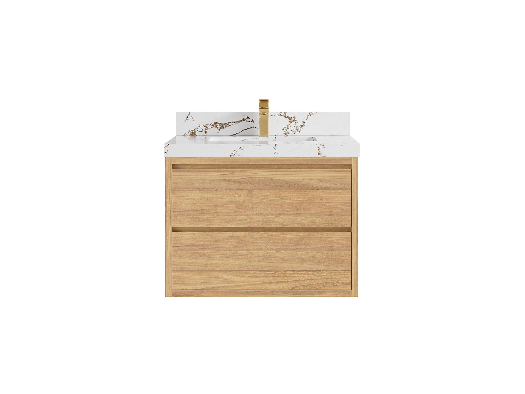 Madison Floating Teak 30 in. W x 22 in. D Single Sink Bathroom Vanity in Light Natural with 2 in Viola Brown Quartz Countertop