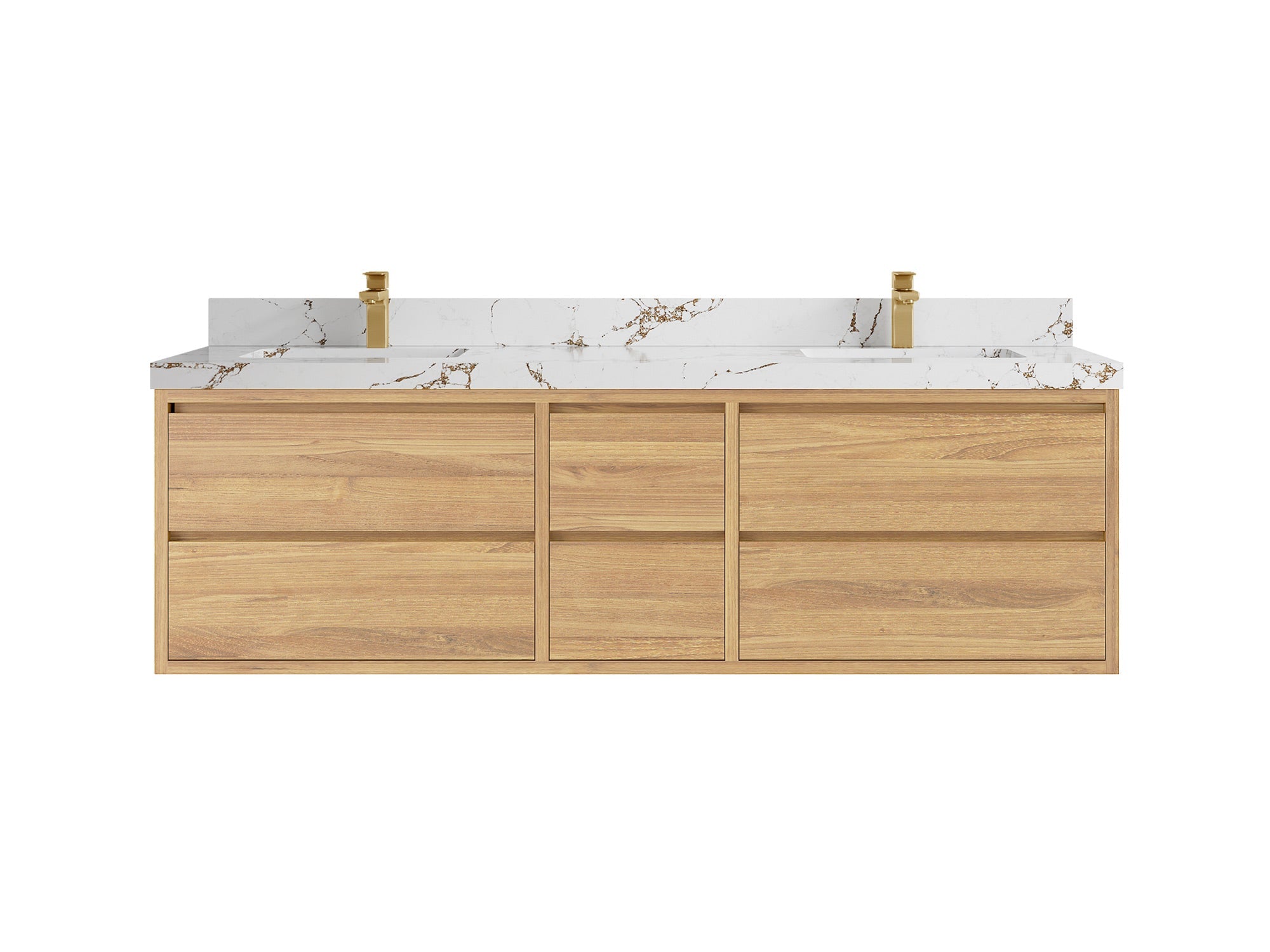 Madison Floating Teak 72 in. W x 22 in. D Double Sink Bathroom Vanity in Light Natural with 2 in Viola Brown Quartz Countertop