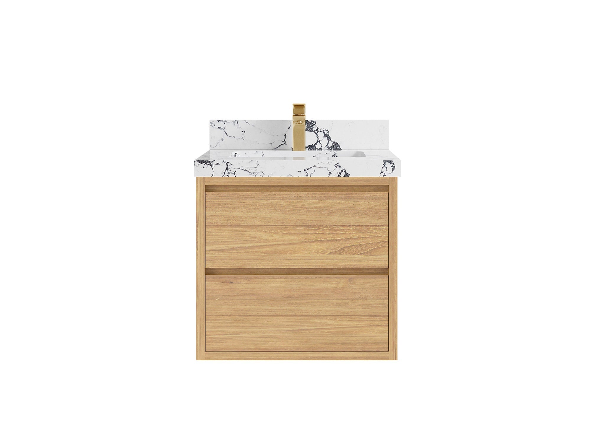 Madison Floating Teak 24 in. W x 22 in. D Single Sink Bathroom Vanity in Light Natural with 2 in Viola Night Quartz Countertop