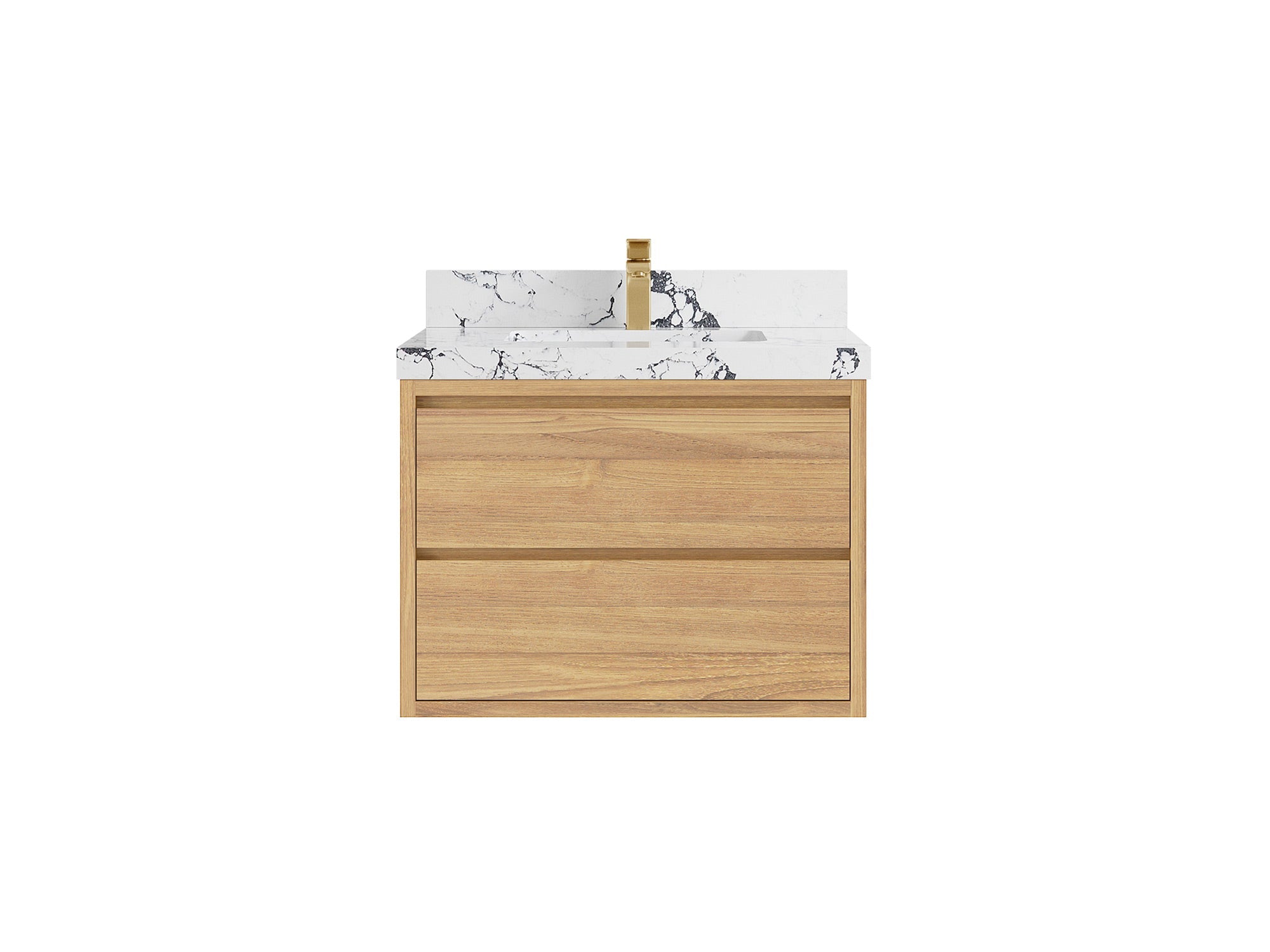 Madison Floating Teak 30 in. W x 22 in. D Single Sink Bathroom Vanity in Light Natural with 2 in Viola Night Quartz Countertop