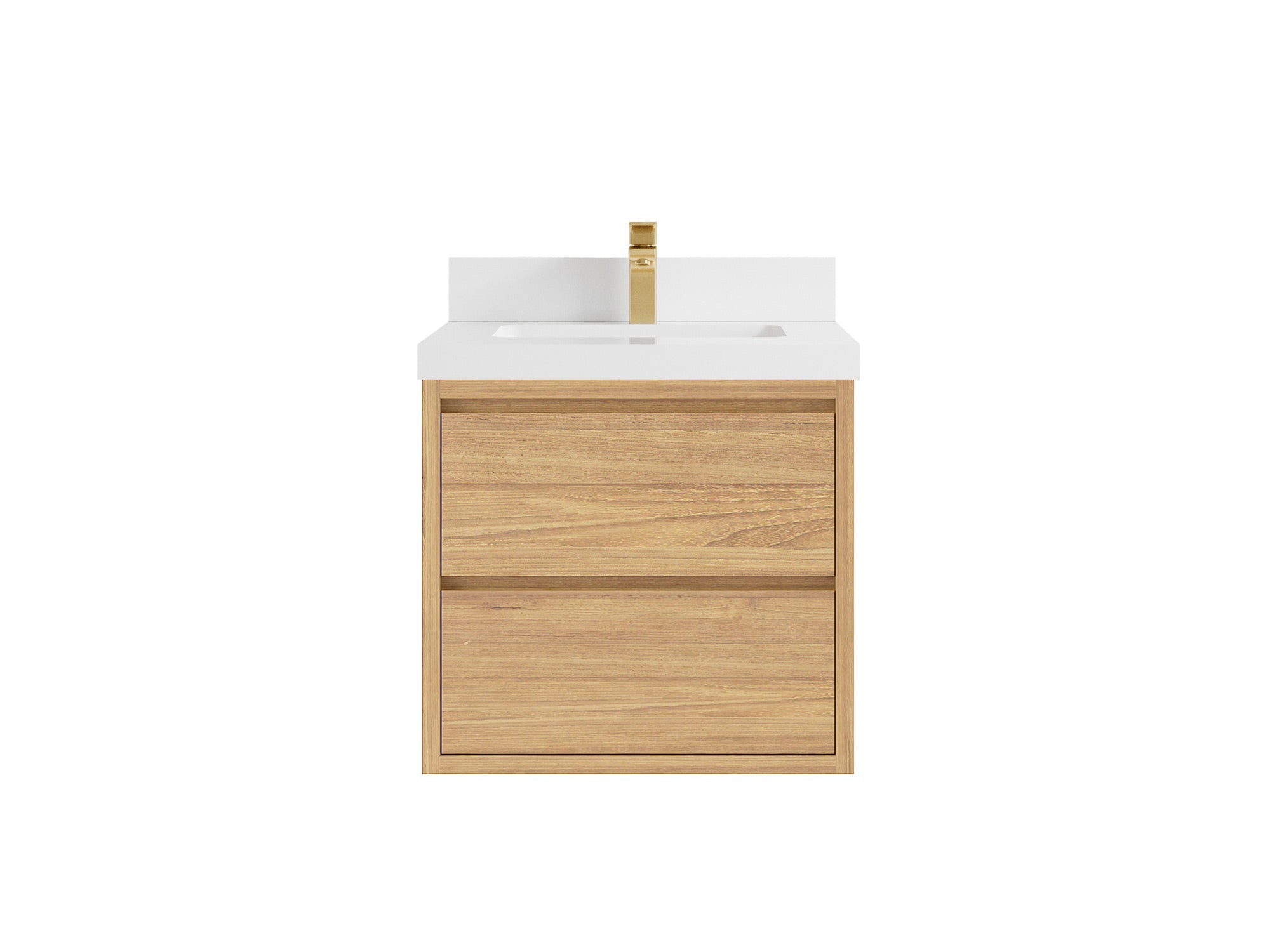 Madison Floating Teak 24 in. W x 22 in. D Single Sink Bathroom Vanity in Light Natural with 2 in White Quartz Countertop