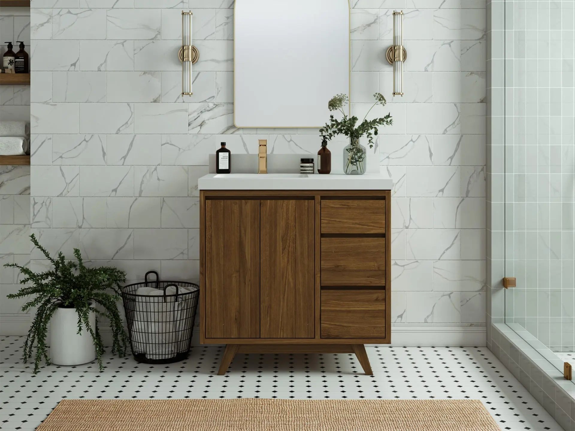 Madison Teak Wood 36 in. W x 22 in. D Left Offset Sink Bathroom Vanity