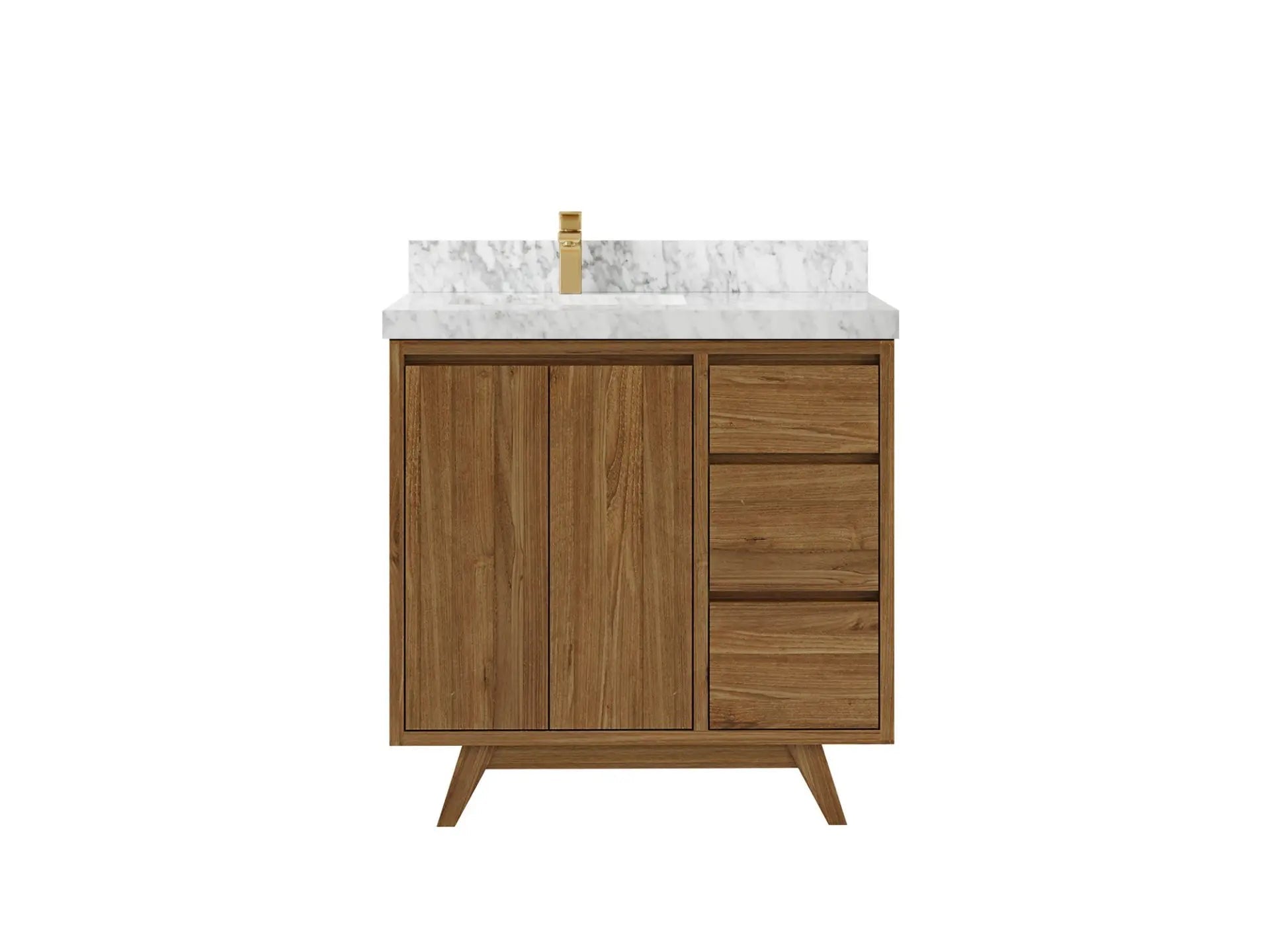 Madison Teak 36 in. W x 22 in. D Left Offset Sink Bathroom Vanity in Dark Natural with 2 in Carrara Marble Countertop