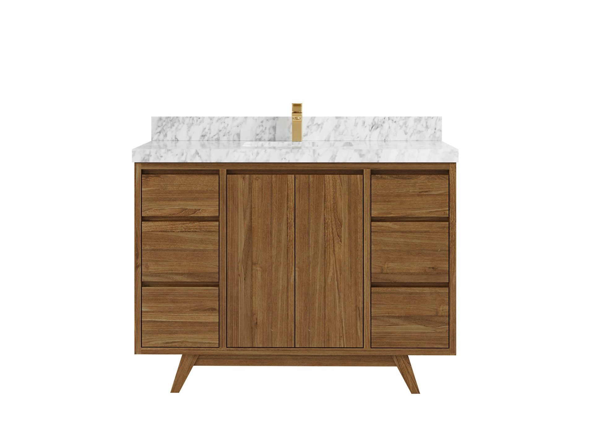 Madison Teak 48 in. W x 22 in. D Single Sink Bathroom Vanity in Dark Natural with 2 in Carrara Marble Countertop