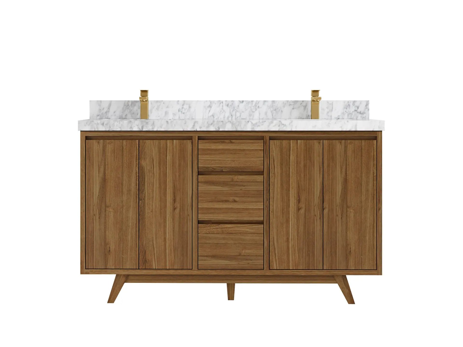 Madison Teak 60 in. W x 22 in. D Double Sink Bathroom Vanity in Dark Natural with 2 in Carrara Marble Countertop