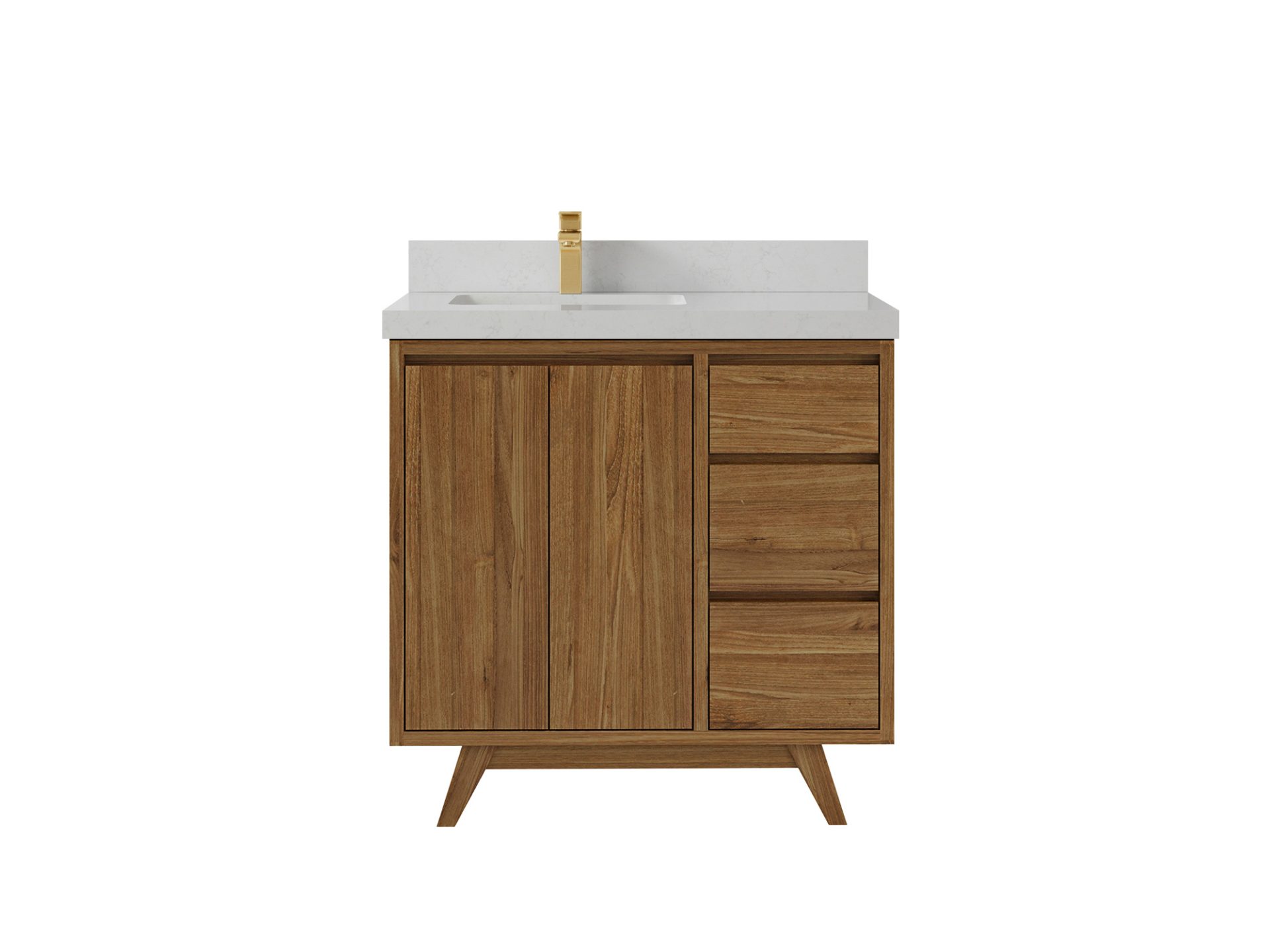 Madison Teak 36 in. W x 22 in. D Left Offset Sink Bathroom Vanity in Dark Natural with 2 in Carrara Quartz Countertop