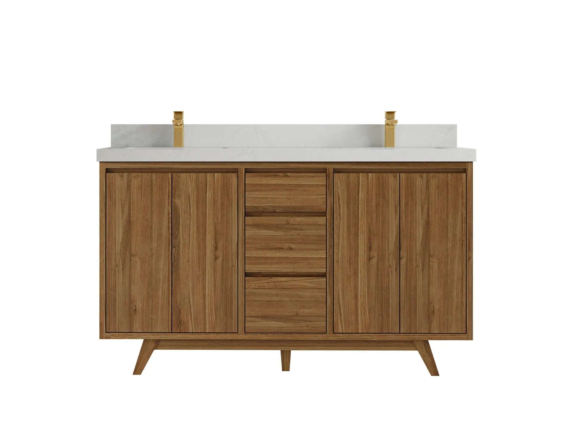 Madison Teak 60 in. W x 22 in. D Double Sink Bathroom Vanity in Dark Natural with 2 in Carrara Quartz Countertop
