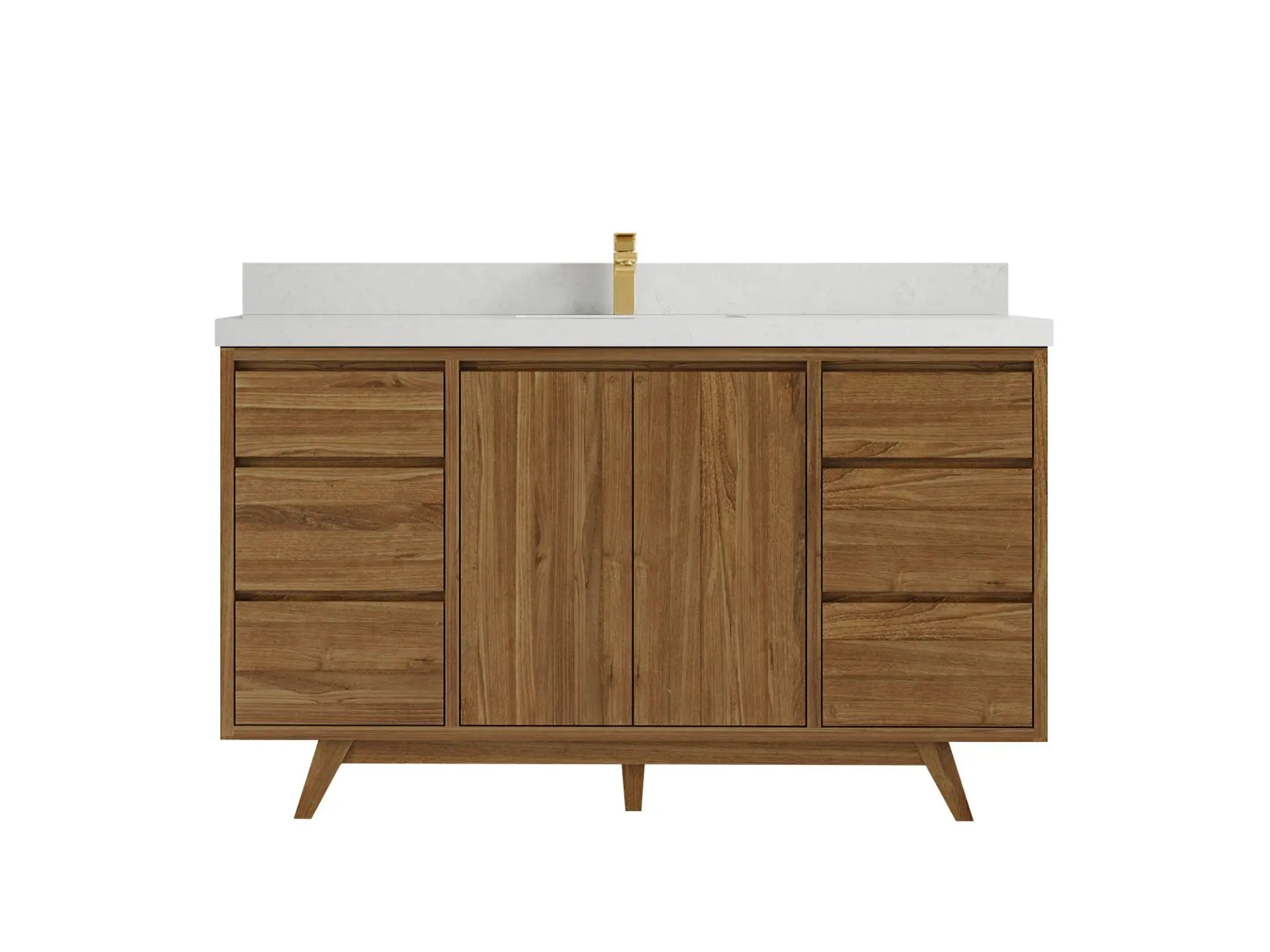 Madison Teak 60 in. W x 22 in. D Single Sink Bathroom Vanity in Dark Natural with 2 in Carrara Quartz Countertop