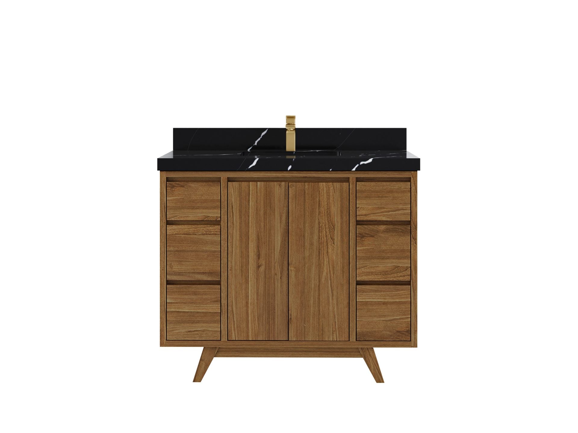 Madison Teak 42 in. W x 22 in. D Single Sink Bathroom Vanity in Dark Natural with 2 in Calacatta Black Quartz Countertop