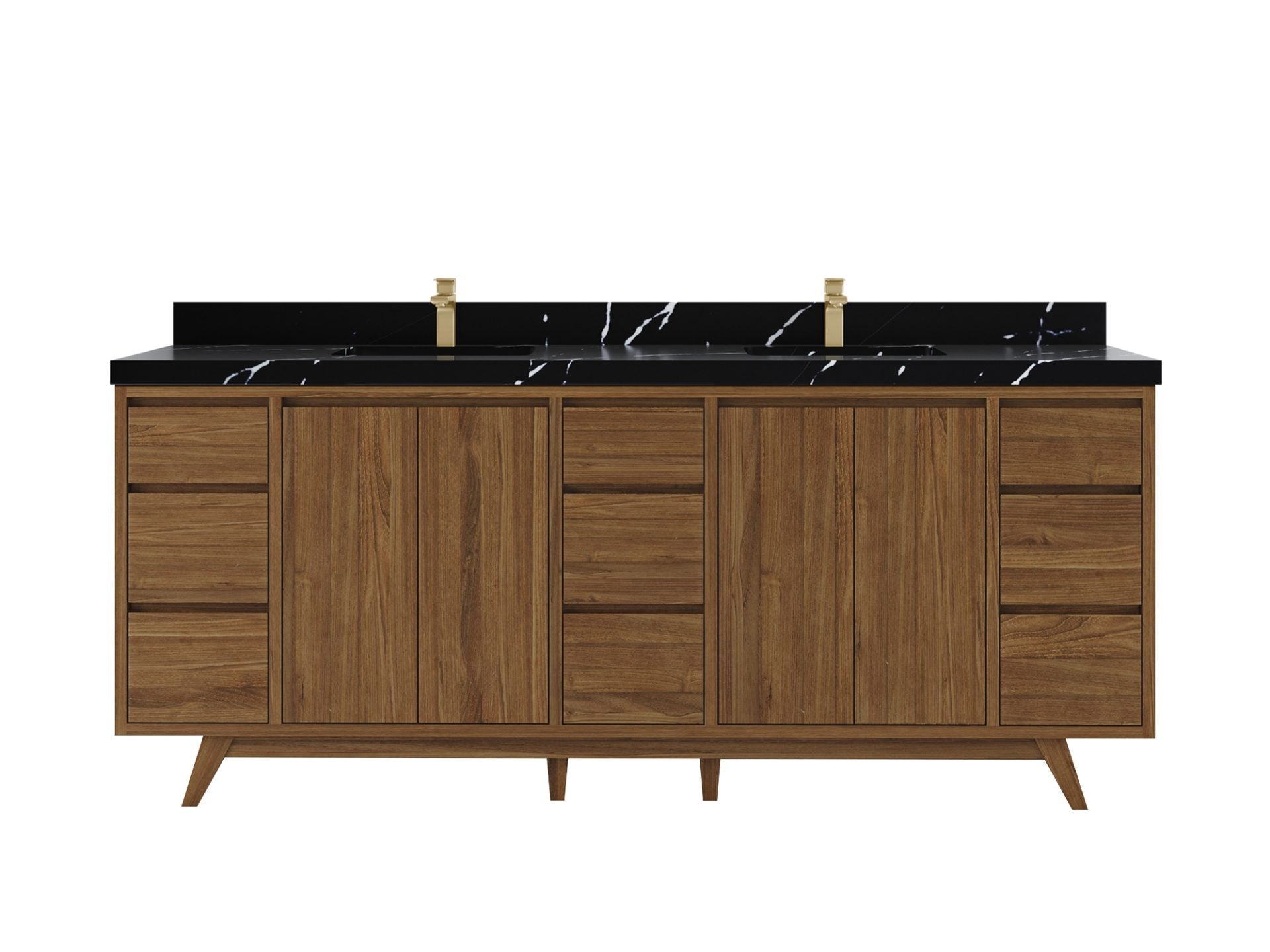 Madison Teak 84 in. W x 22 in. D Double Sink Bathroom Vanity in Dark Natural with 2 in Calacatta Black Quartz Countertop